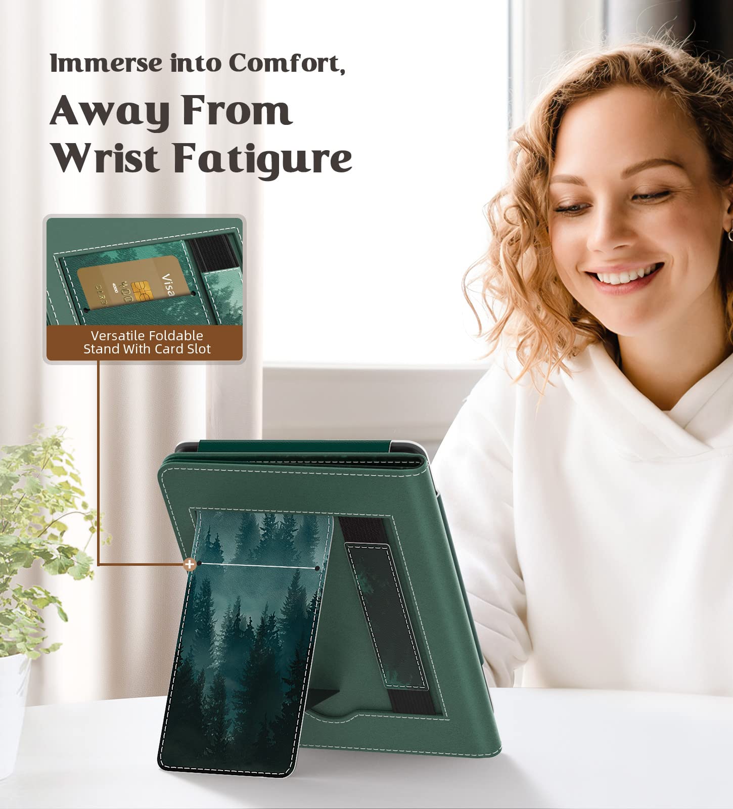 Moko Slim Pu Shell Cover Case For Kindle Paperwhite 2021, Green Forest, Protective And Lightweight