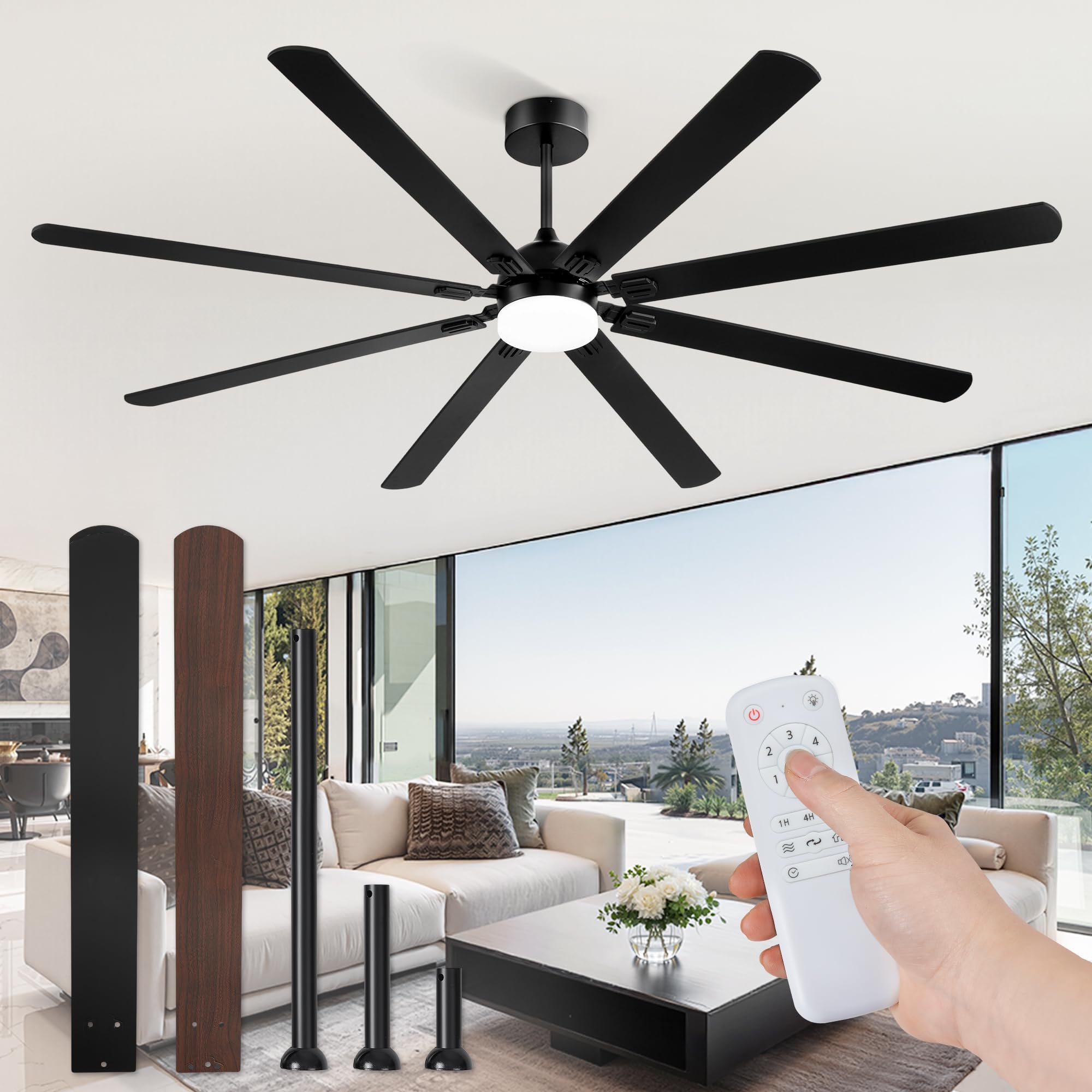 Fanbulous 84 Inch Ceiling Fans with Lights, Black Modern Ceiling Fan with Remote,Large Farmhouse Indoor & Outdoor Ceiling Fan wi