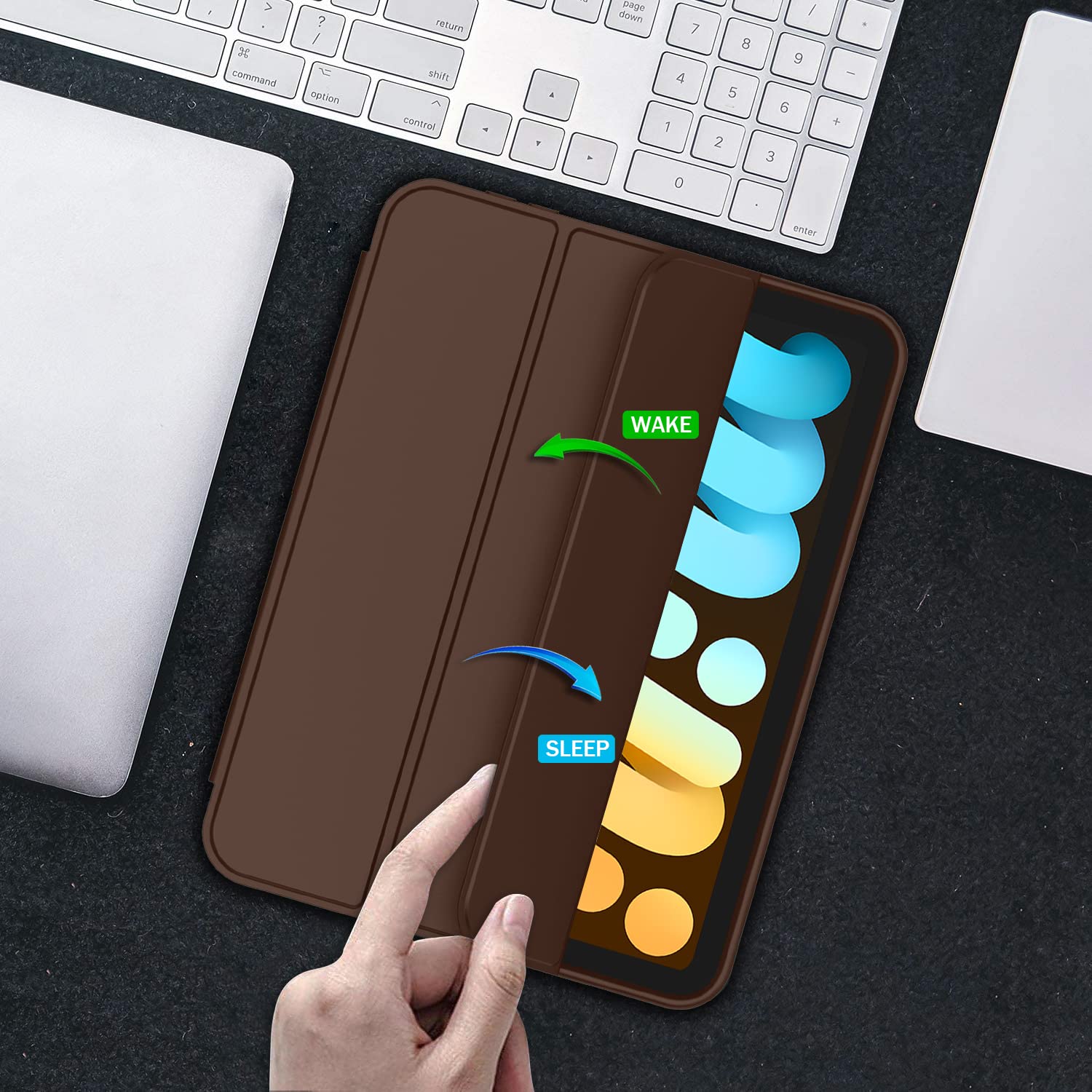 Imieet Ipad Mini 7 Case 2024 (A17 Pro), Ipad Mini 6 Case (8.3 Inch,2021 Model), Ipad Mini 7Th/6Th Generation Case With Pencil Holder, Trifold Stand Smart Case With Soft Tpu Back,Chocolate