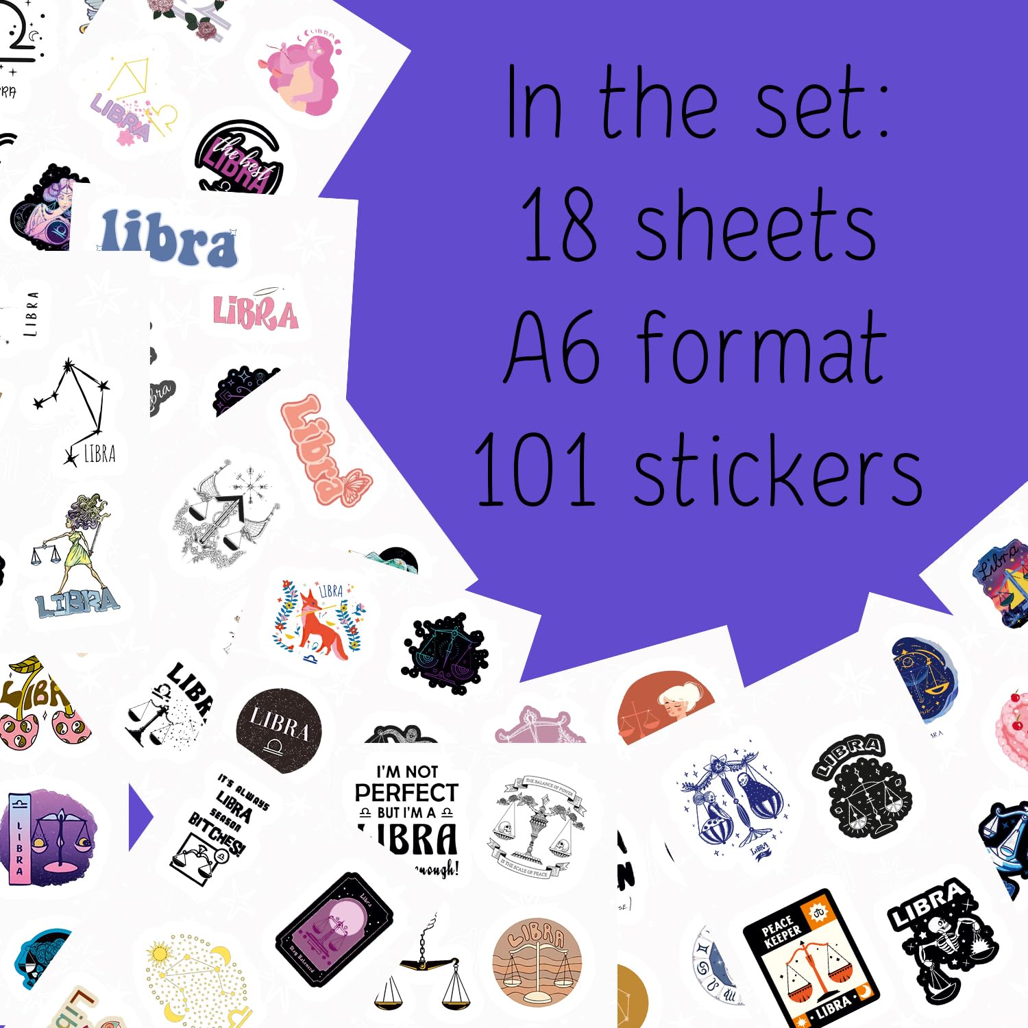 100Pcs Libra Stickers (Zodiac) For Water Bottle And Laptop   Libra Party Favors & Decorations, Waterproof Vinyl Astrology Decals