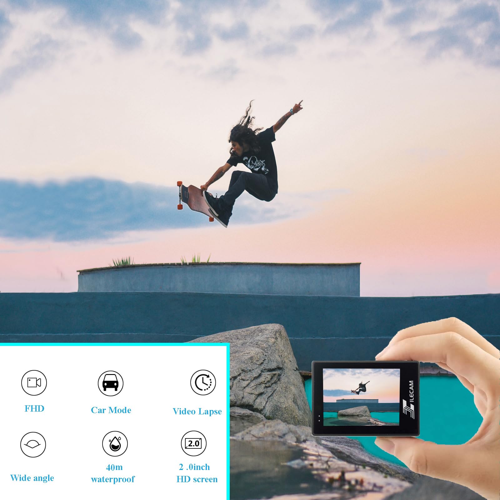 Xilecam Action Camera 1080P 30Fps Sports Camera 40M/131Ft Underwater Waterproof With 2 Batteries And Multi Function Accessory