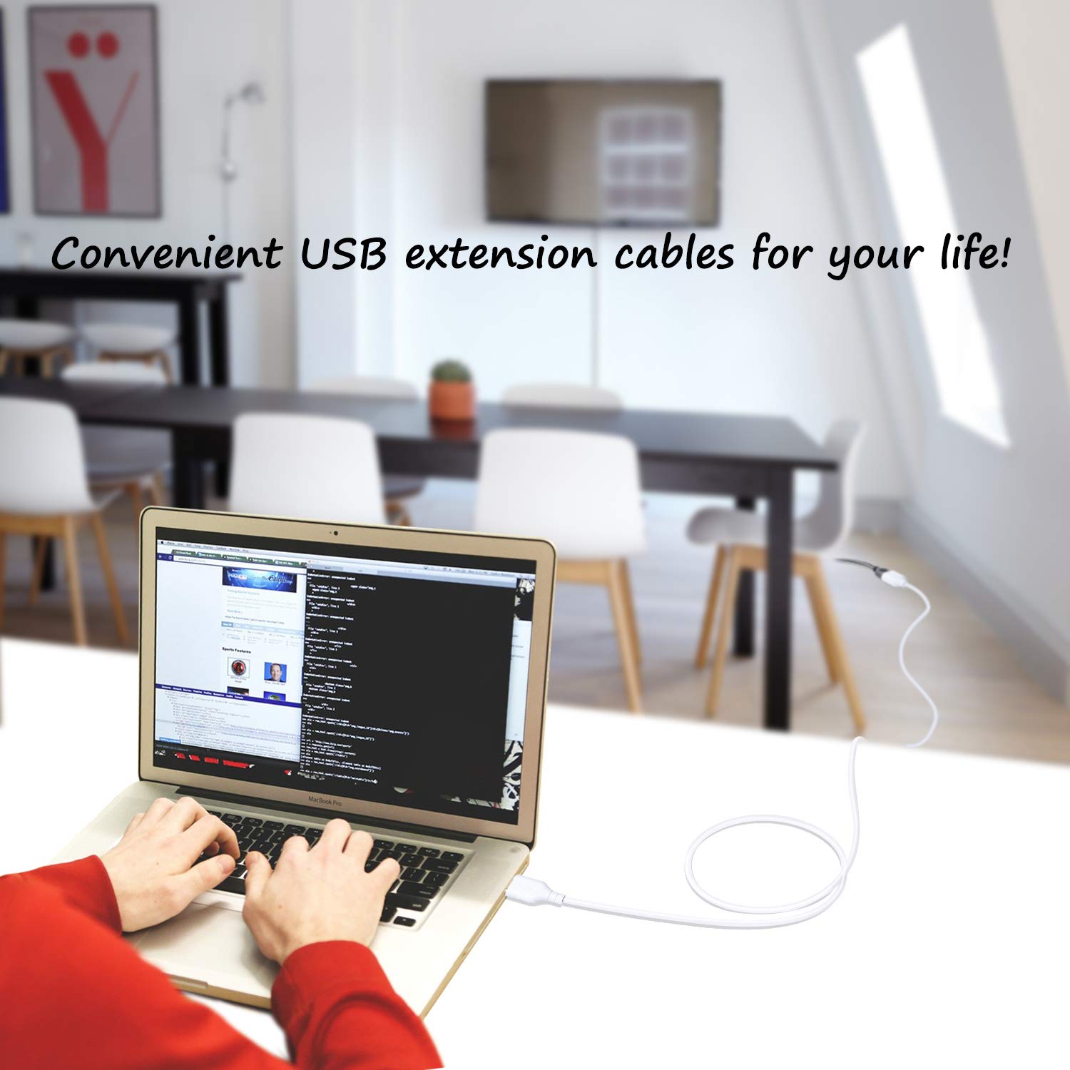 Costyle USB 2.0 Extender Cable Type A Male to A Female 2 Pack 15ft White