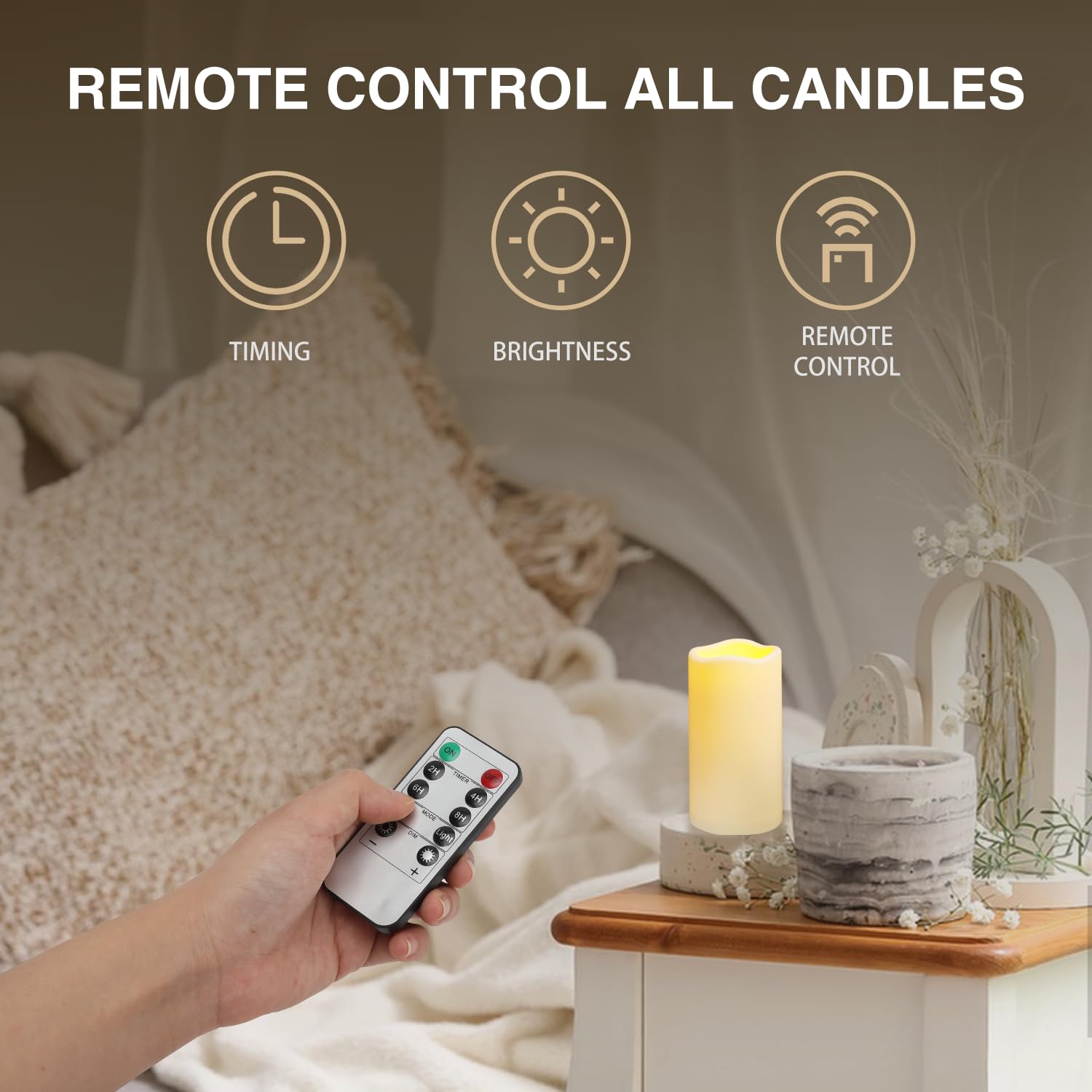 Biyanuo 15Pack Outdoor Plastic Flameless Candles With Remote Control And Timer, Led Flickering Battery Operated Electric Pillar
