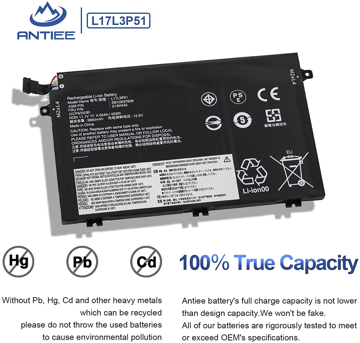 Antiee 01Av445 L17L3P51 Battery Compatible With Lenovo Thinkpad E480 E490 E485 E495 E580 E585 E590 E595 E14 E15 Series Sb10K9760