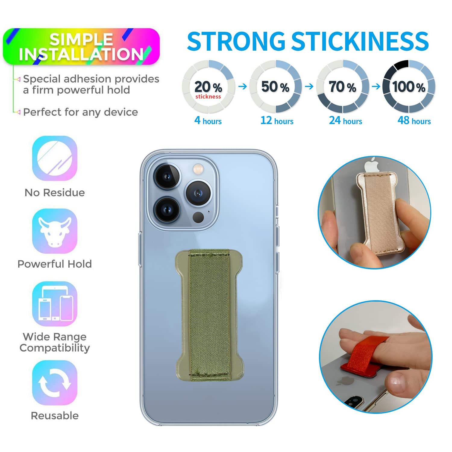 Wuoji Phone Grip Holder For Hand, Universal Finger Strap Phone Holder, Finger Selfie Grip Compatible With Most Smartphones (Gree