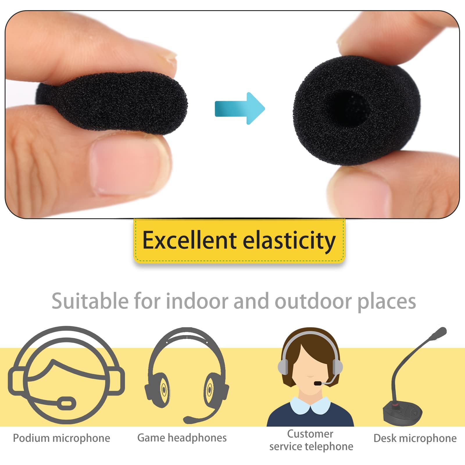 Luter 15Pcs Mini Foam Microphone Windscreens, High Density Foam Mic Covers For Headset Protection For Lavalier Microphones (Blac