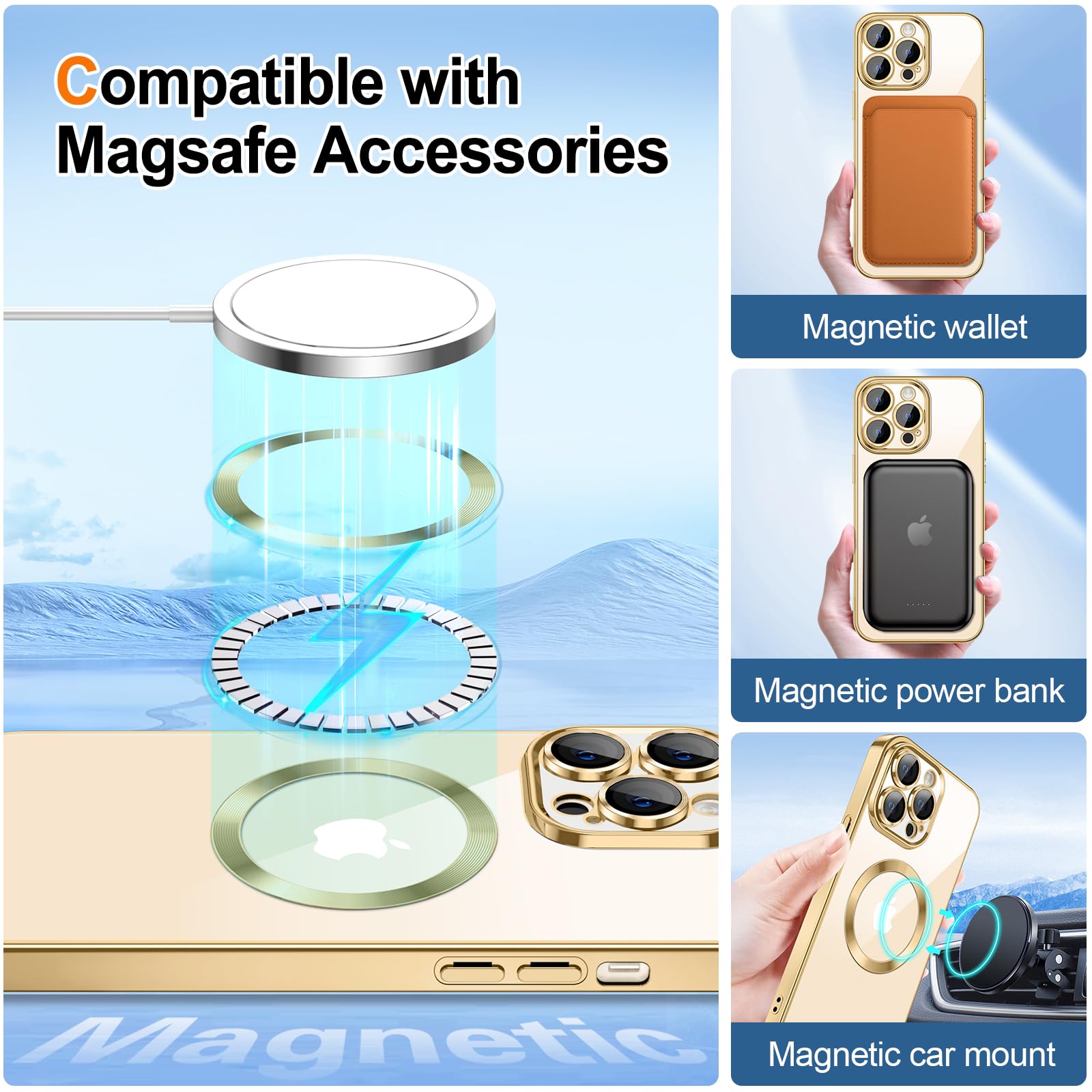 Hython For Iphone 11 Pro Max Case Glitter, Clear Magnetic Phone Cases With Camera Lens Protector [Compatible With Magsafe] Bling