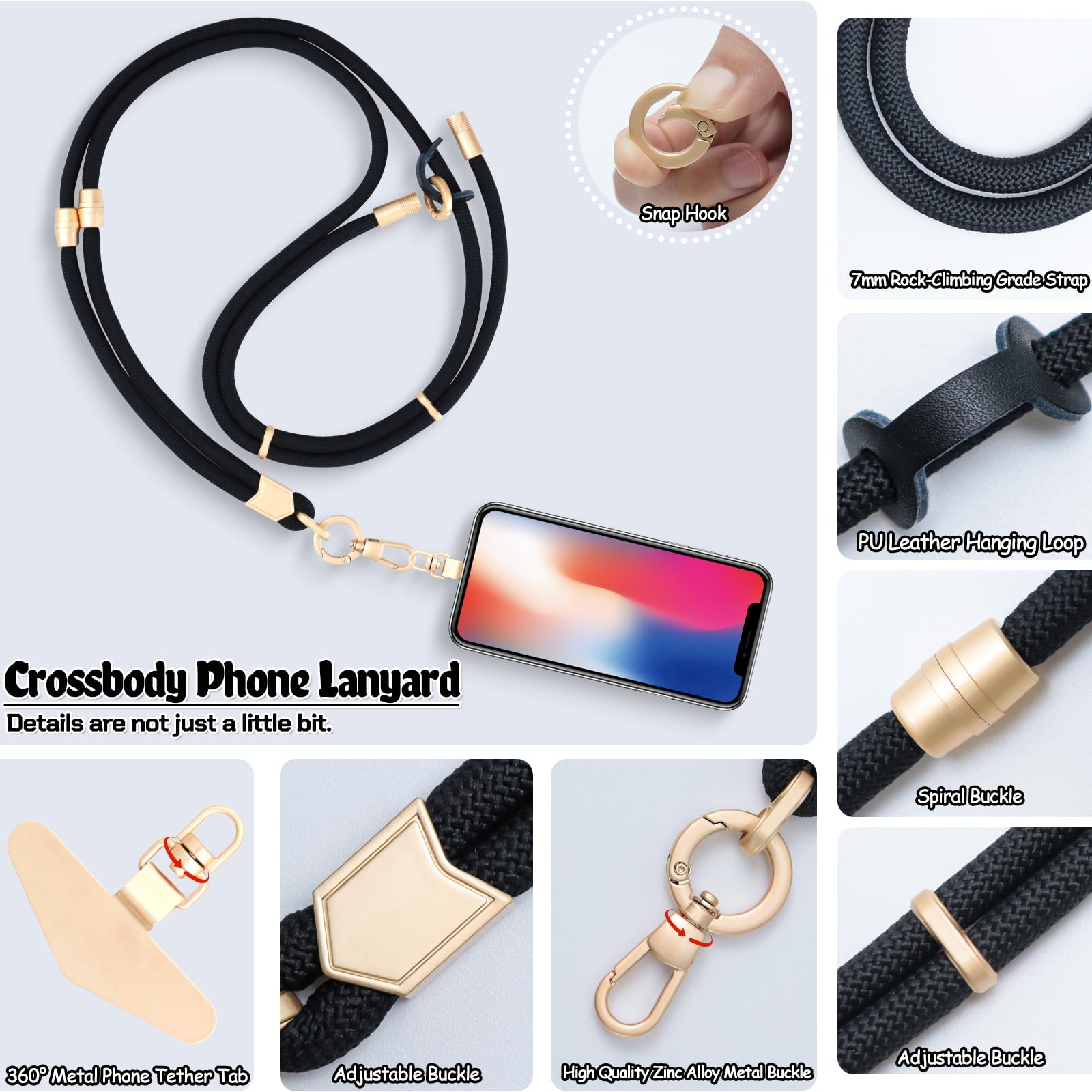 Yiflin 3-In-1 Phone Lanyard,Adjustable Phone Strap Crossbody With Phone Tether Tab, Neck&Wrist Strap In 1 Compatible With Most S