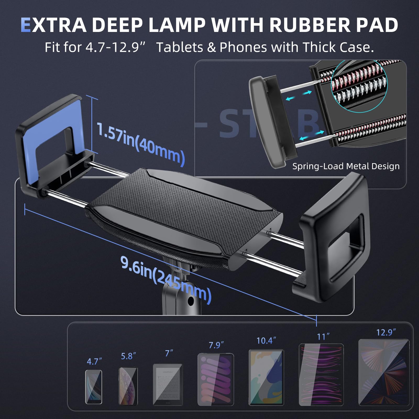 Tablet Holder Mount For Car Cup Holder, 15'' Long 2 Stage 360 Stand With 1.57'' Depth Large Clamp For Ipad Pro 12.9/11/10.5/9.7/