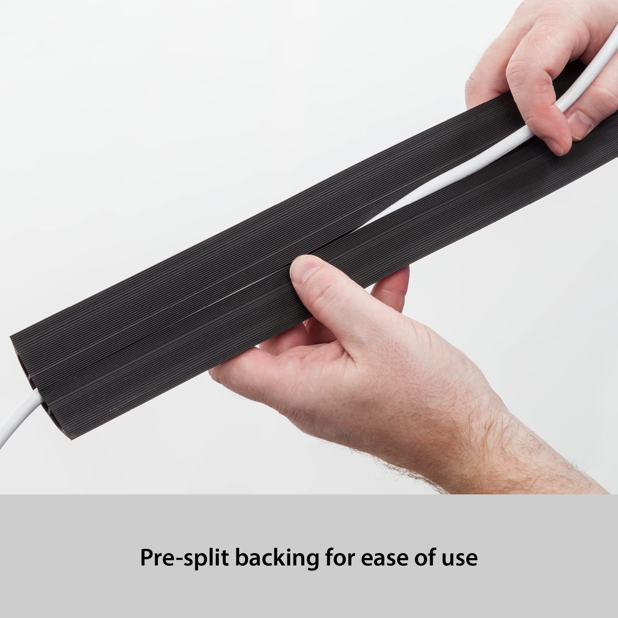Haven First 4' Floor Cable Protector, Cord Cover, Protect Cords, Prevent Cable Trips, Cable Cavity = 0.63' (W) X 0.31' (H)   4Ft Length   Black