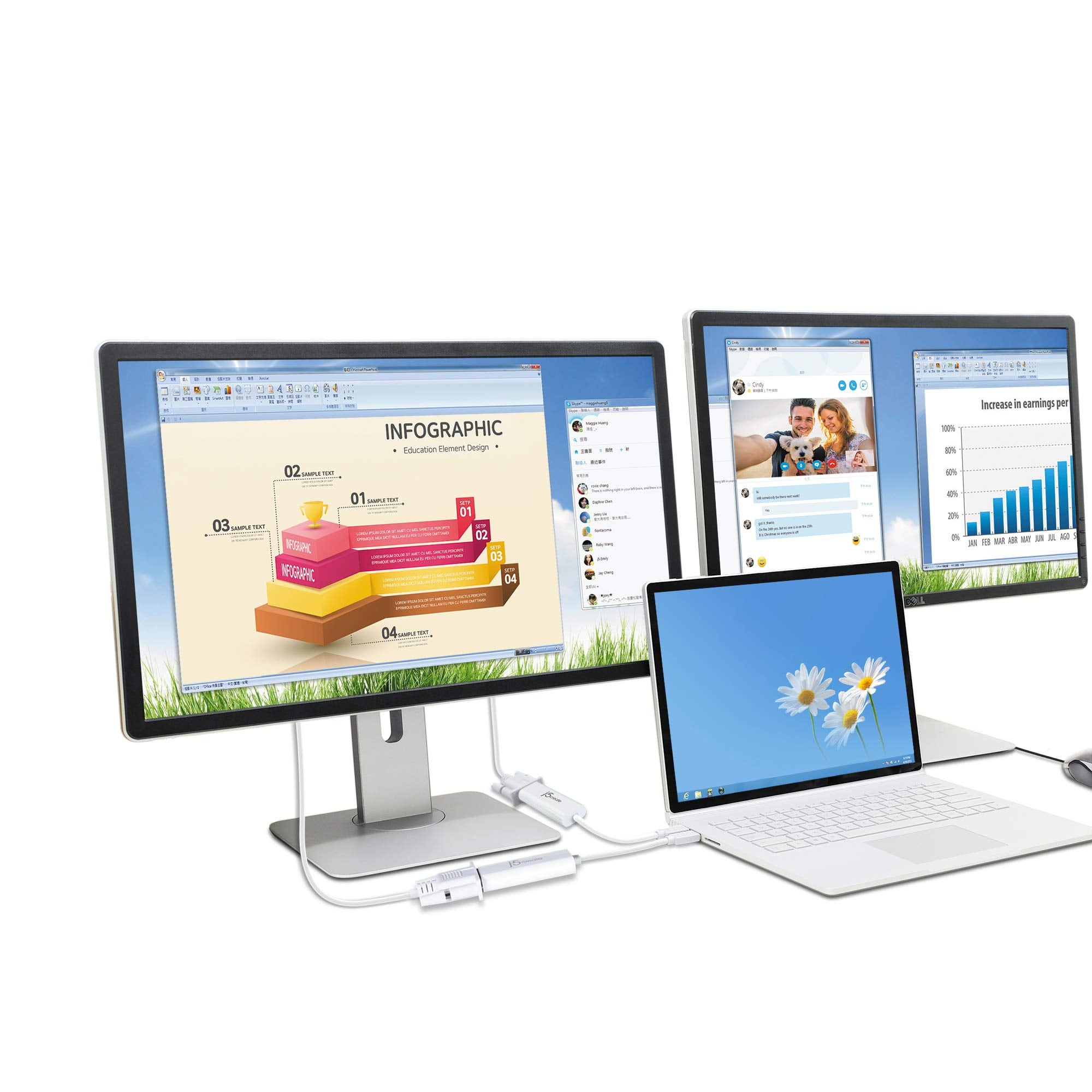 J5Create Usb To Vga Adapter Cable- Multi-Monitor Desktop Display Usb Video Card Converter | 1080P Hd Playback | Compatible With