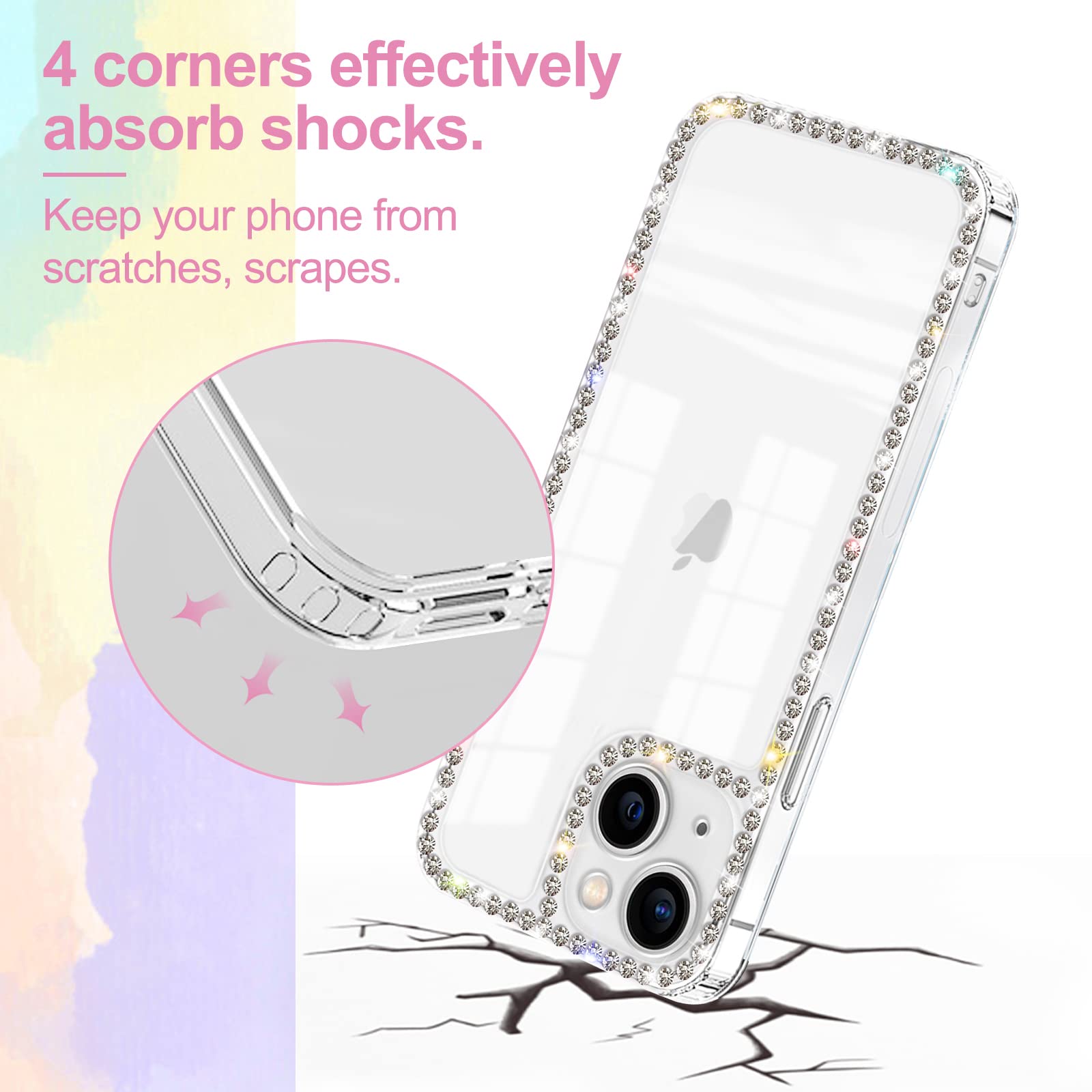 Vaoxty Compatible With Iphone 14 Plus Case Clear Bling Diamond Rhinestone Cute For Girls Women Girly Case Glitter Shiny Sparkle