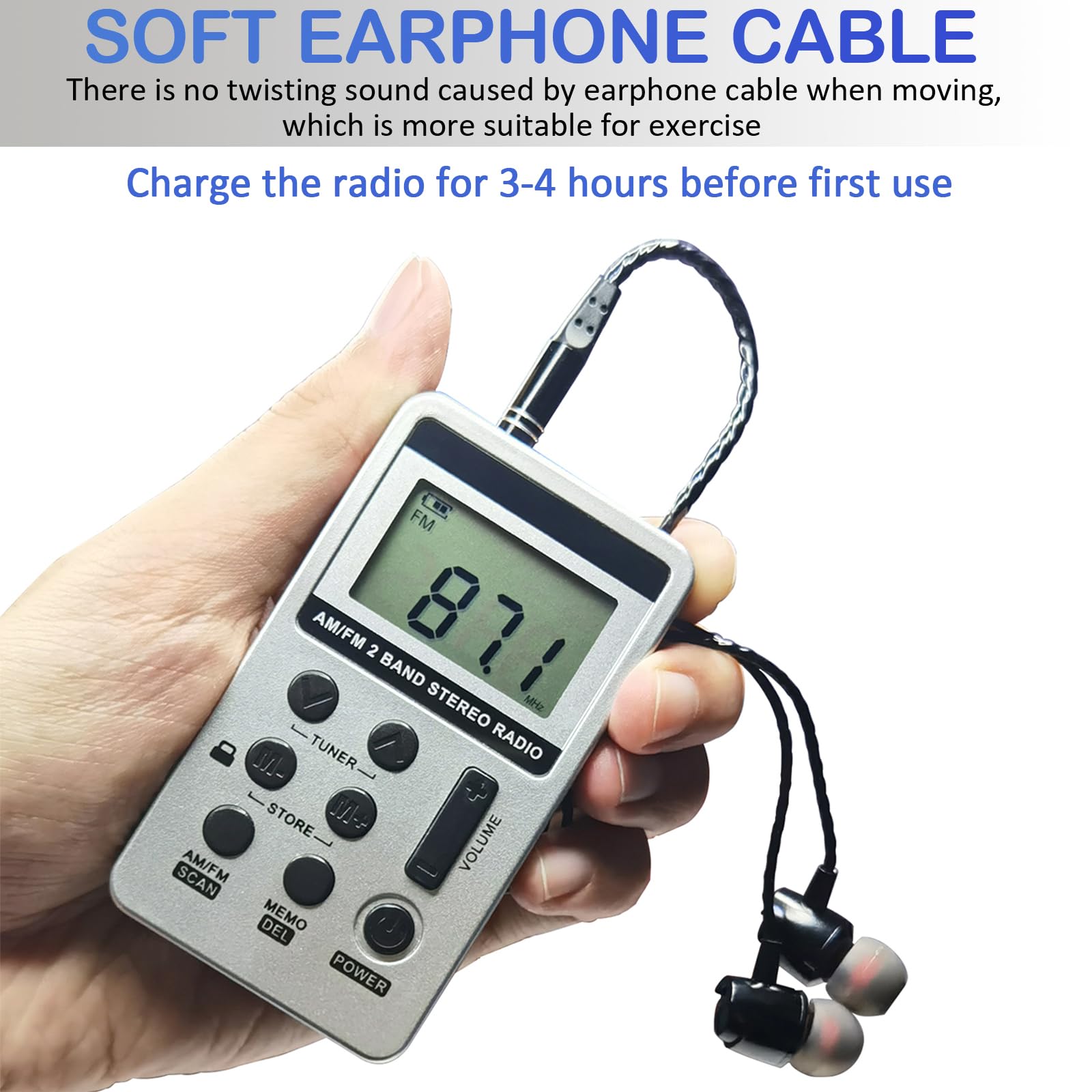 Swdstp Portable Am Fm Radio, Walkman Radio With Digital Tuning Lcd Display, Rechargeable Pocket Radio With Earphone, Small Radio