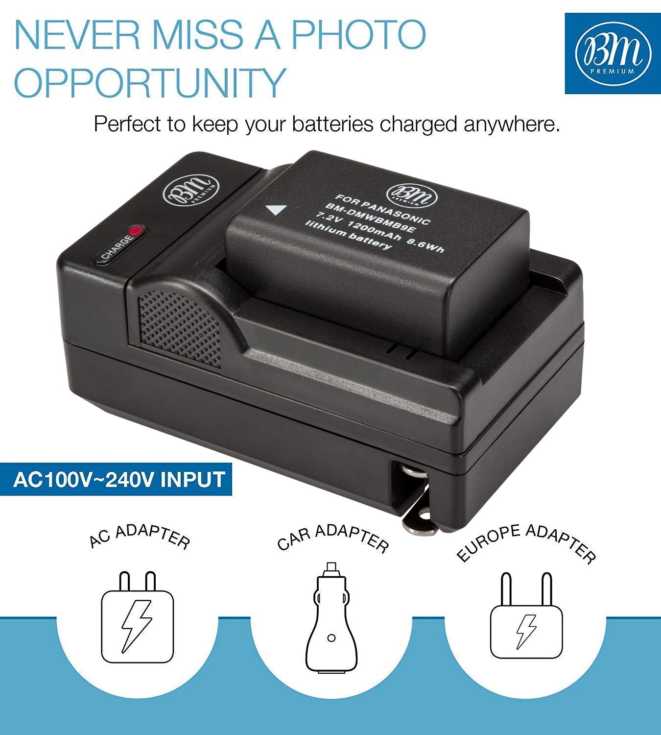 Bm Premium 2 Pack Of Dmw Bmb9 Batteries And Battery Charger For Panasonic Lumix Dc Fz80, Dc Fz80D, Dmc Fz40K, Dmc Fz45K, Dmc Fz4