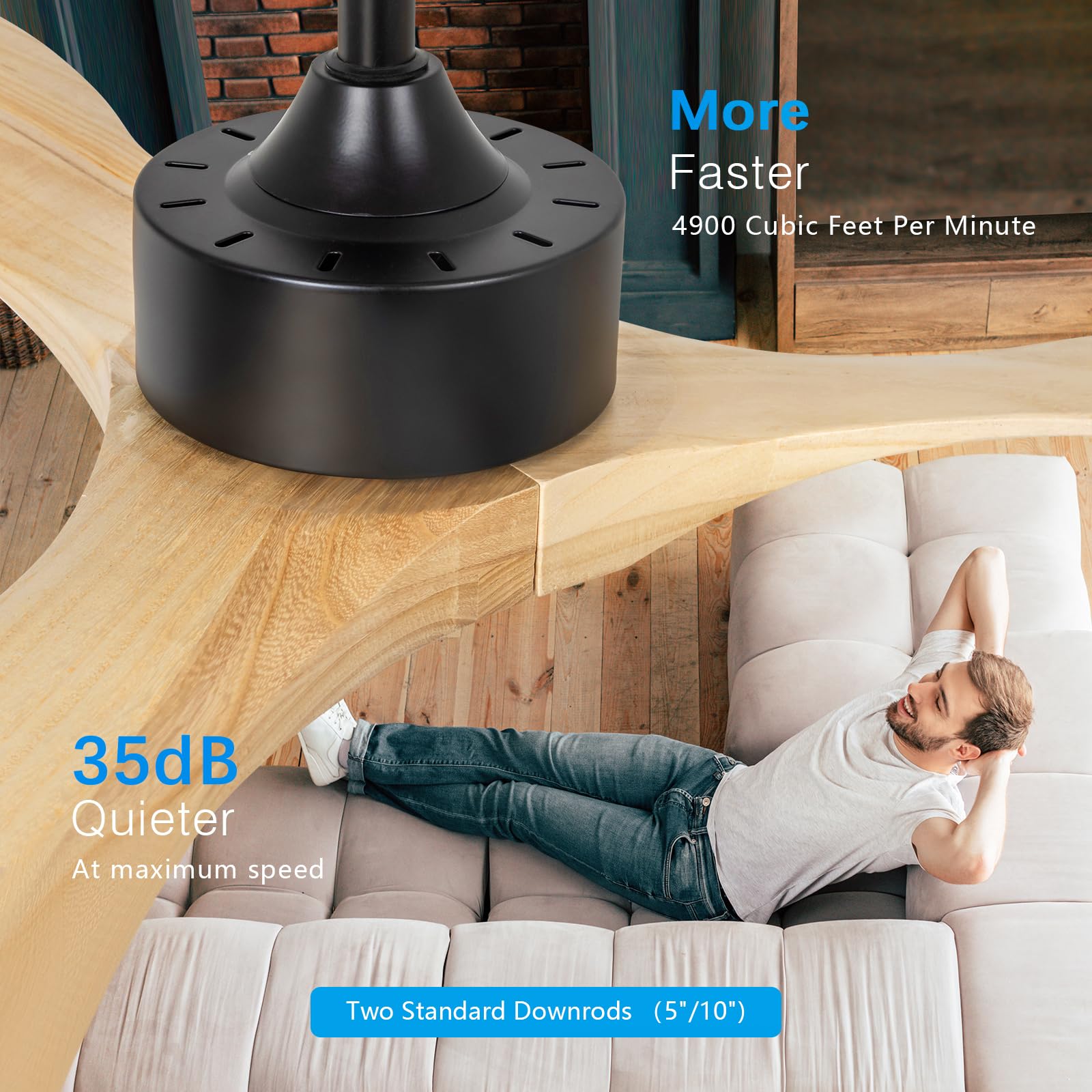 Revoici 52Inch Natural Wood Ceiling Fan With Light,Modern Farmhouse Style,Remote Control,Weathered & Light,Outdoor & Indoor,Bedr