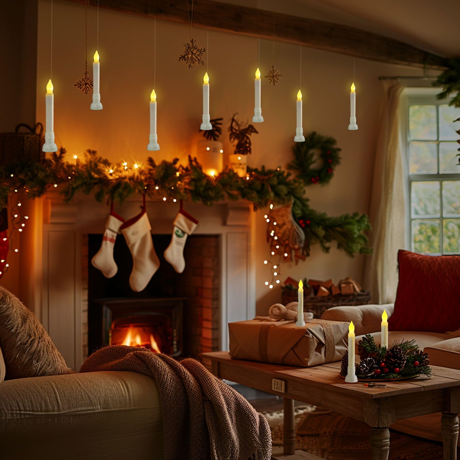 Homemory 12 Pcs Hanging Floating Candles With Wand Remote (Battery Include), Magic Deco Candles, Flameless Taper Candles Can Be