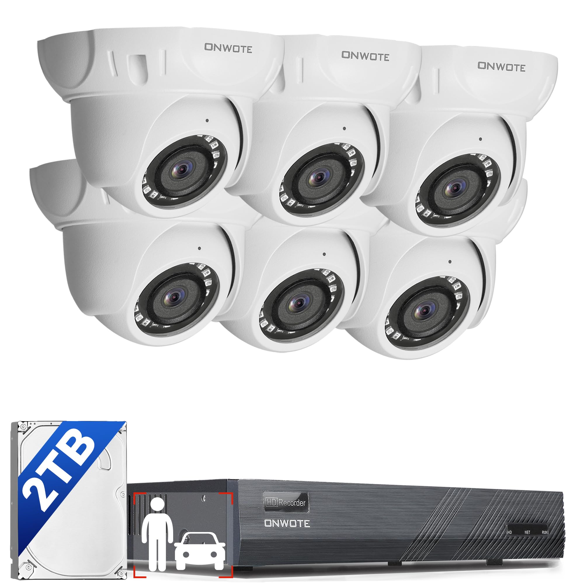 Onwote Wired 4K Nvr Poe Security Camera System, Ai Human Vehicle Detection, 6* 8Mp 125� Wide View Angle Outdoor Ip Cameras, 8 Channel Nvr 2Tb Record Video Audio, Cctv Surveillance For Home Businesses