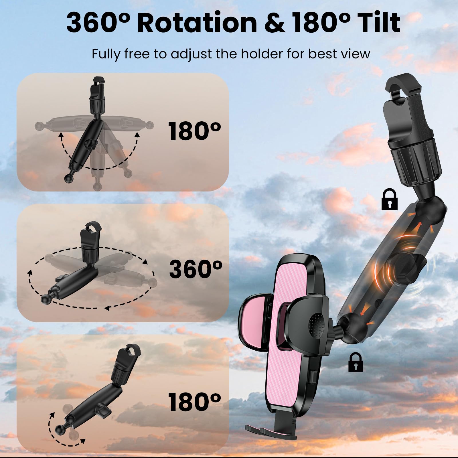 Jdhdl Rear View Mirror Phone Holder, 360 Rotating Car Phone Holder Mount Compatible With All 4-7 Inch Iphone And Android Cell Ph