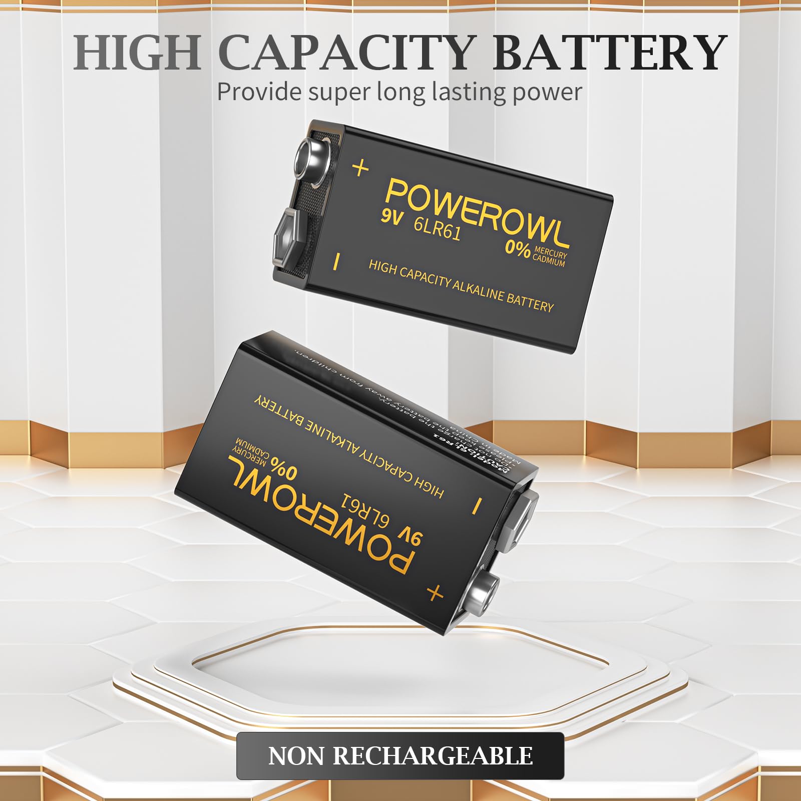 Powerowl High Capacity 9V Batteries 8 Pack, Alkaline 9 Volt Battery 6Lr61 For Smoke Detector Fire Alarm And More Devices