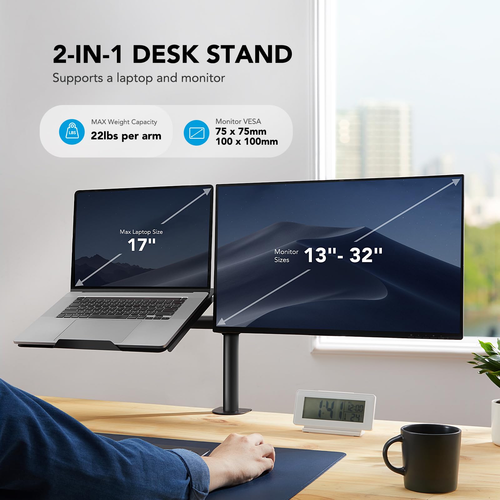 Huanuo Laptop Monitor Mount, Single Monitor Desk Mount Holds 13 32 Inch Computer Screen, Laptop Notebook Desk Mount Stand Fits Up To 17 Inch, Fully Adjustable Weight Up To 22 Lbs
