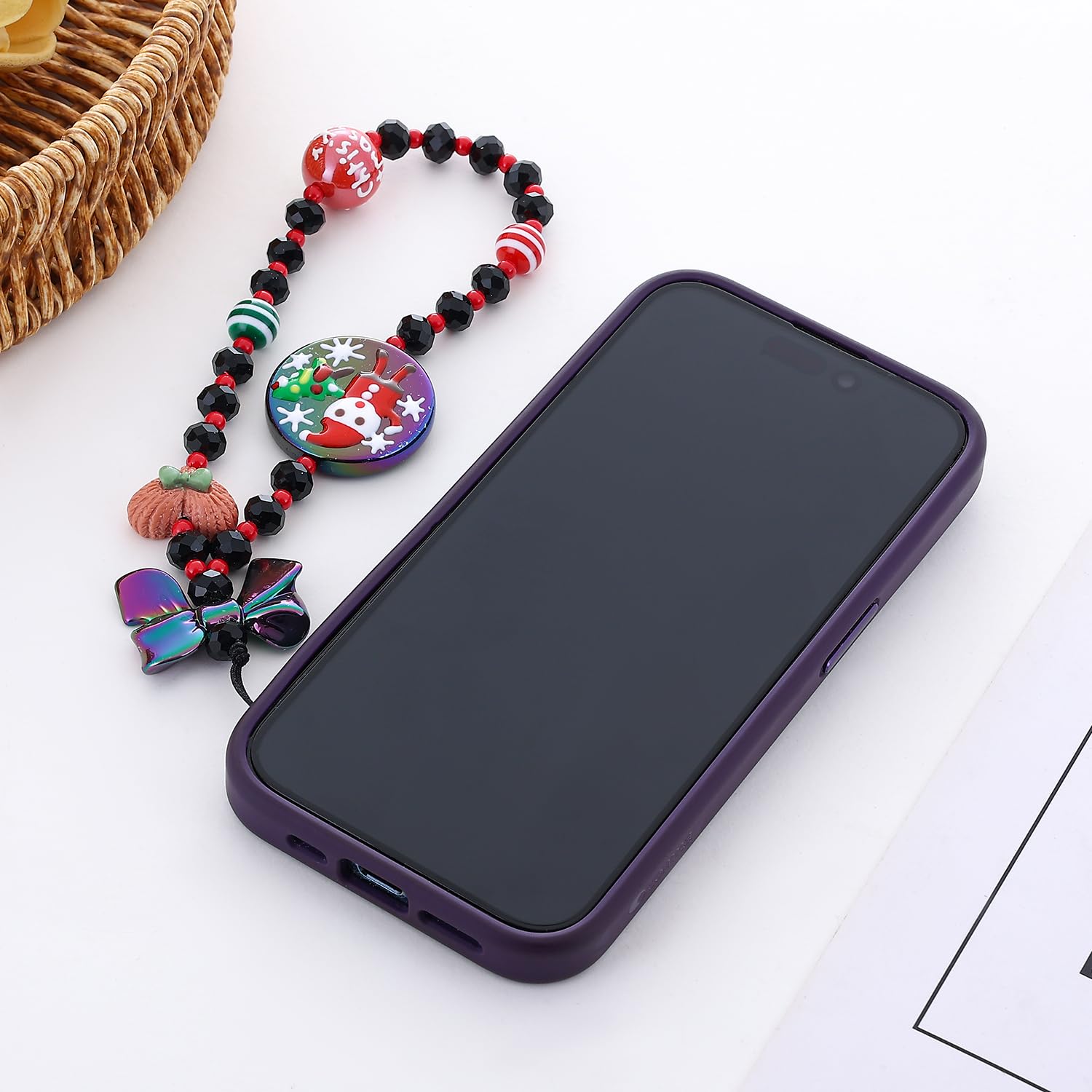 Taouzi 3 Pieces Christmas Phone Charm Christmas Phone Lanyard Wrist Strap Fashion Cell Phone Chains Strap Keychain Lanyard For W