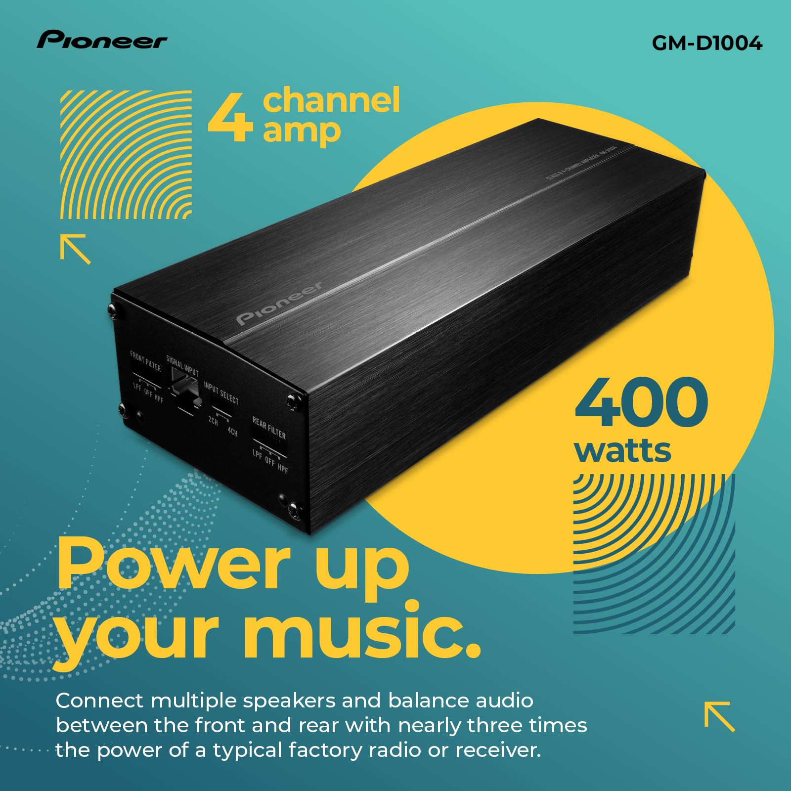 Pioneer Gm-D1004 4-Channel Class Fd Bridgeable Car Amplifier - 400W Max Power, 45W Rms