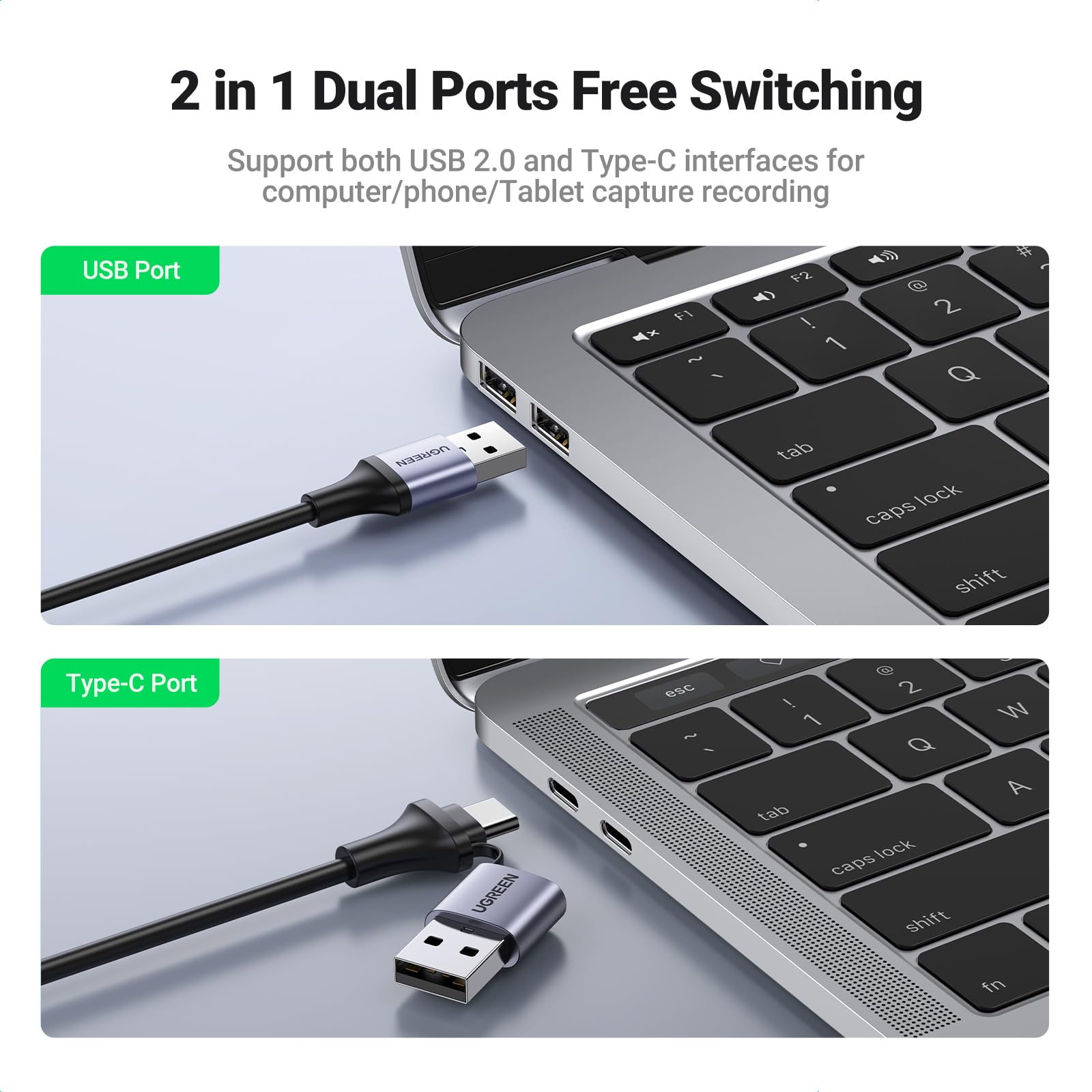 Ugreen Video Capture Card 4K Hdmi To Usb A/Usb C Hdmi Capture Card Full Hd 1080P Usb 2.0 Capture Video And Audio Recording For G