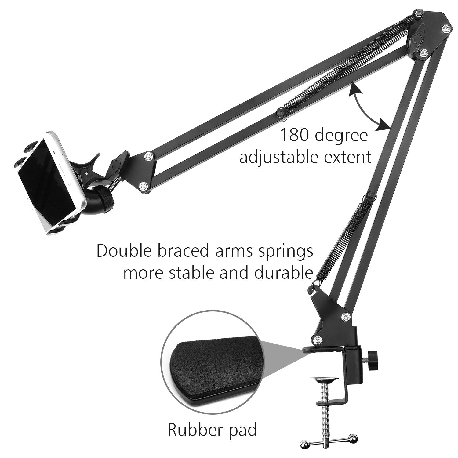 Chromlives Phone Overhead Video Stand Articulating Arm Phone Mount Overhead Table Top Mount Flexible 360 Rotation Cell Phone Cli