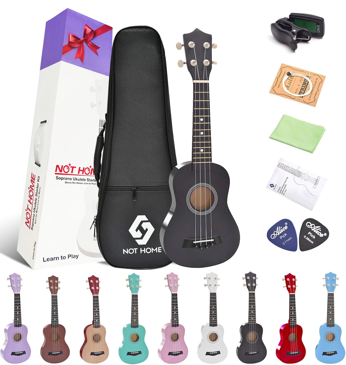 NOT HOME Ukulele, Concert Ukelele 23 Inch Wooden Professional Ukulele for Beginner, Adults & Kids Ukuleles Starter Kit with Gig 