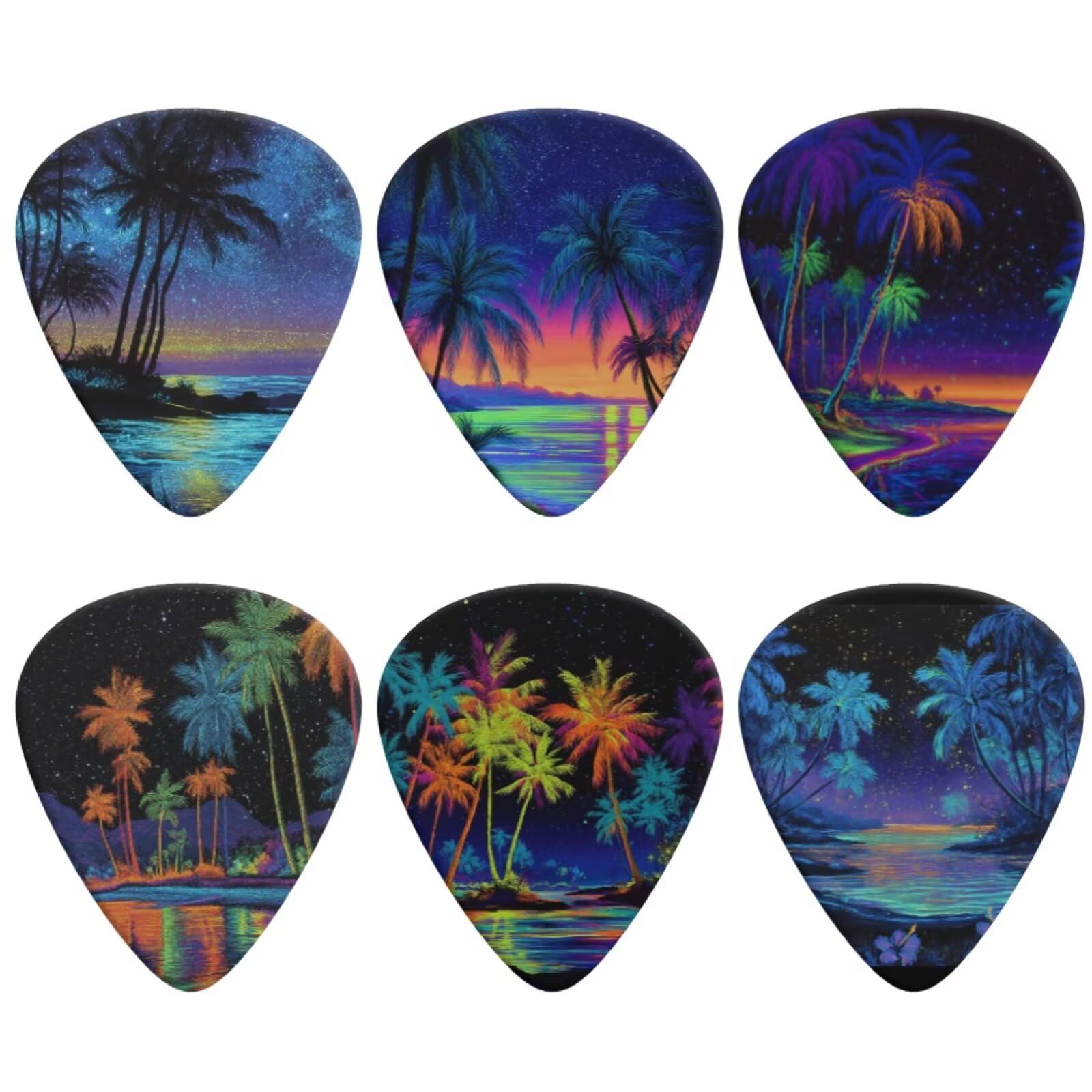 Jeiento 6 Piece Blue Hawaiian Palm Tree Guitar Picks for Guitar and Bass,Thickness Classic Triangle 0.96mm Guitar Accessories fo