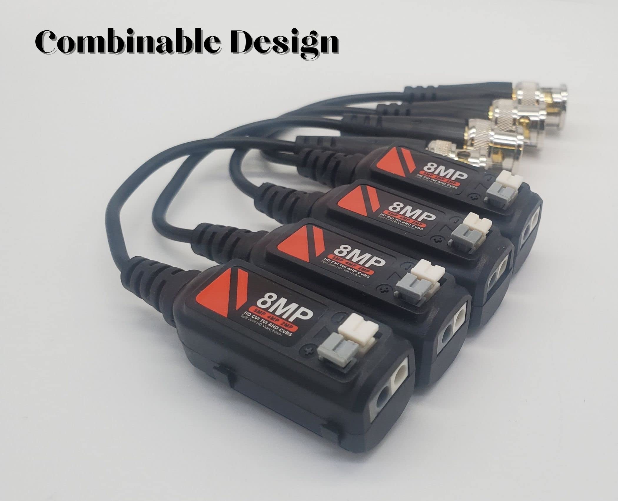 Evertech 4 Pairs (8 Pcs) 8Mp Passive Hd Bnc Video Balun Transceiver Transmitter Ahd/Tvi/Cvi/Cvbs Cable Connectors For 720P/960P/