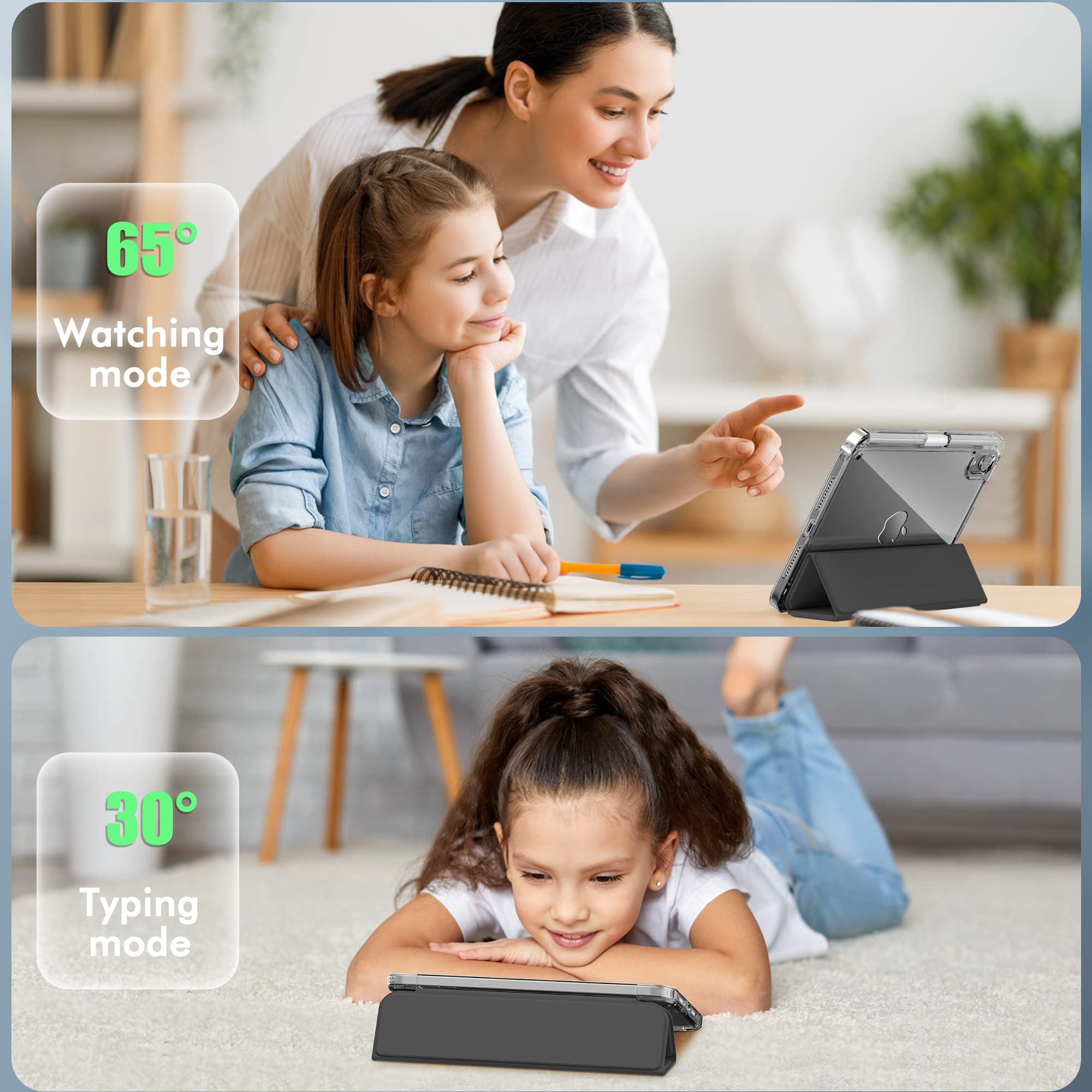 Infiland New Hybrid Ipad Mini 6 Case (8.3 Inch, 2021), Ultra Clear Back & Pu Leather Cover 6 Ft Drop Protection Ipad Mini 6Th Generation Case With Pencil Holder Support Wireless Charging, Clear Grey