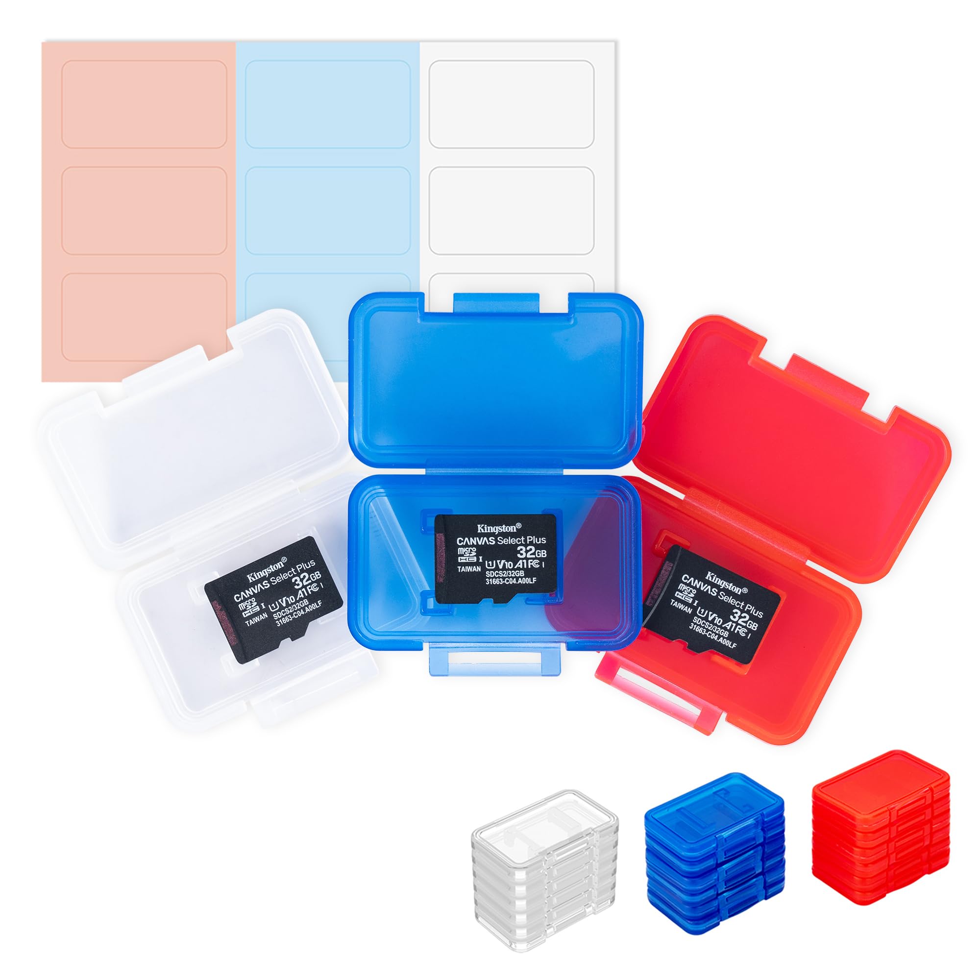 Kiorafoto 18 Pcs Multi Color Clear Plastic Memory Card Holder Case For 18 Micro Sd Sdxc Sdhc Tf Cards, Transparent Microsd Msd M
