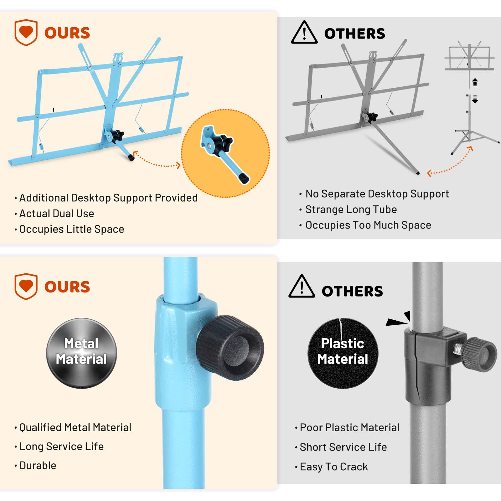 Cahaya Folding Sheet Music Stand & Desktop Book Stand Lightweight Portable Adjustable With Carrying Bag, Metal Music Stand With