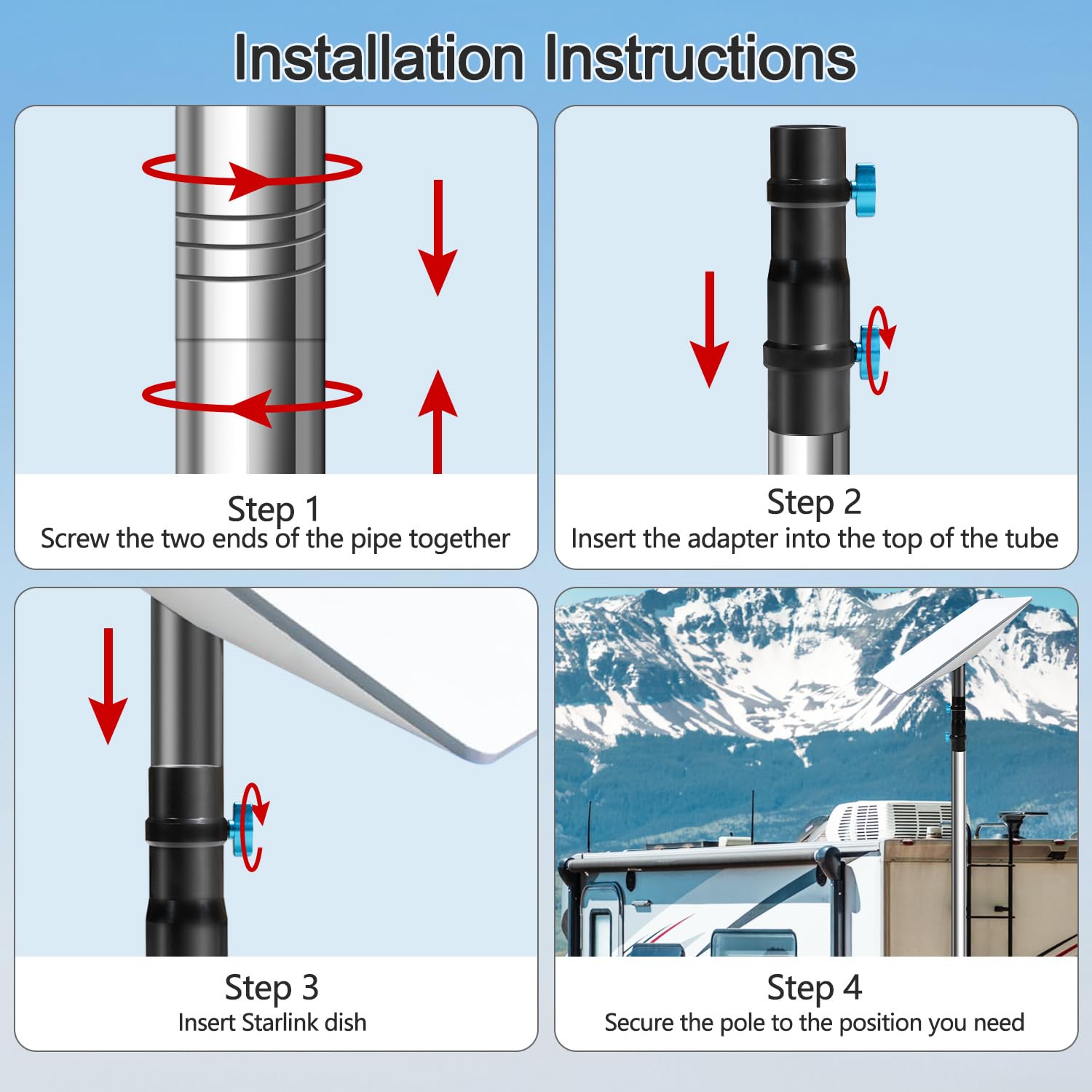 Dnshorix Starlink Pole Mount, Starlink Rv Mount Kit Features A Durable 1.5'' Diameter Pole, 7Ft Starlink Ground Pole Mount, Star