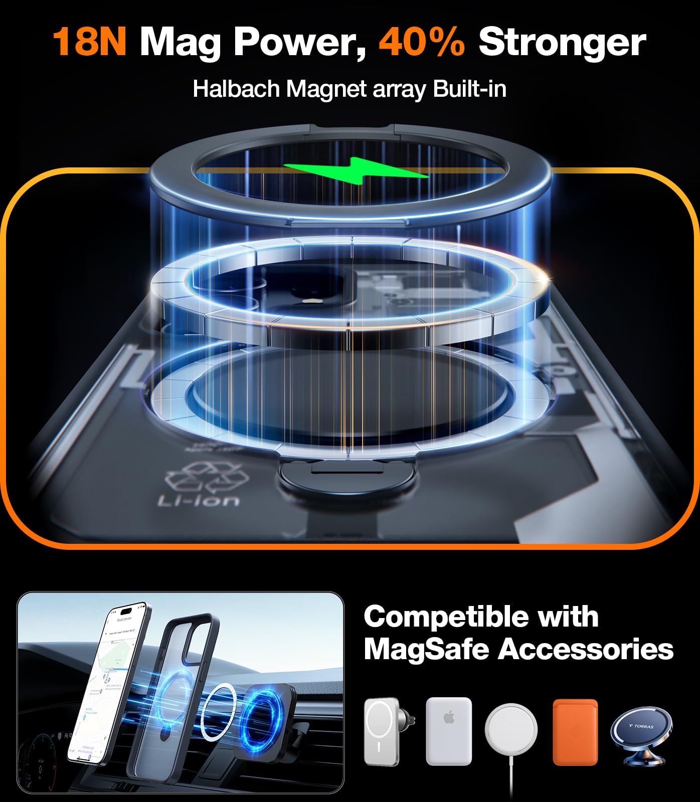 Torras Upgraded 360 Spin Magnetic Stand For Iphone 15 Pro Case, [Compatible With Magsafe][Mil Grade Shockproof][Built In Kicksta