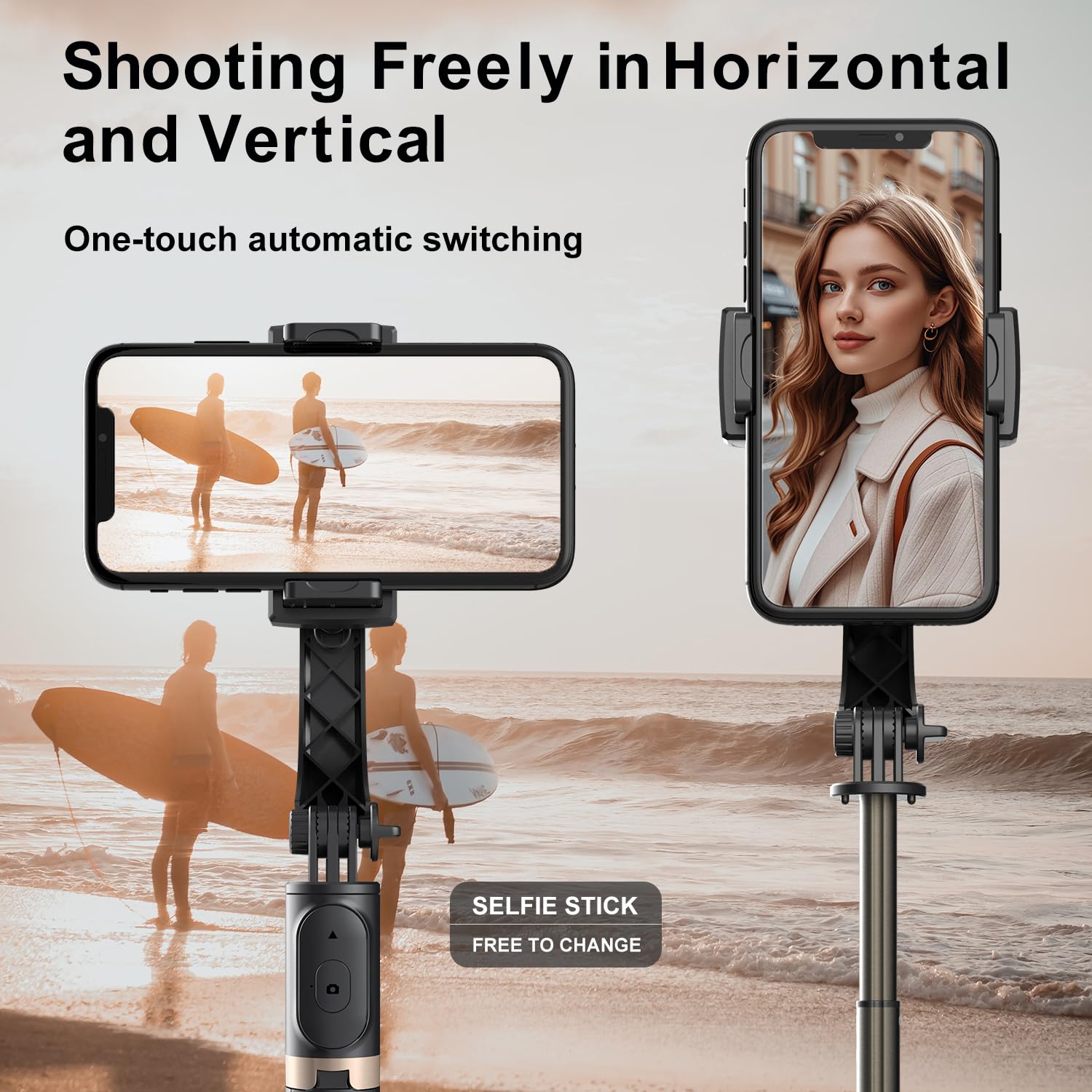 Selfie Stick Tripod With Gimbal Stabilizer For Phone, 360 Auto-Balance 1-Axis Rotation, Remote Control, Portable For Vlogging, T