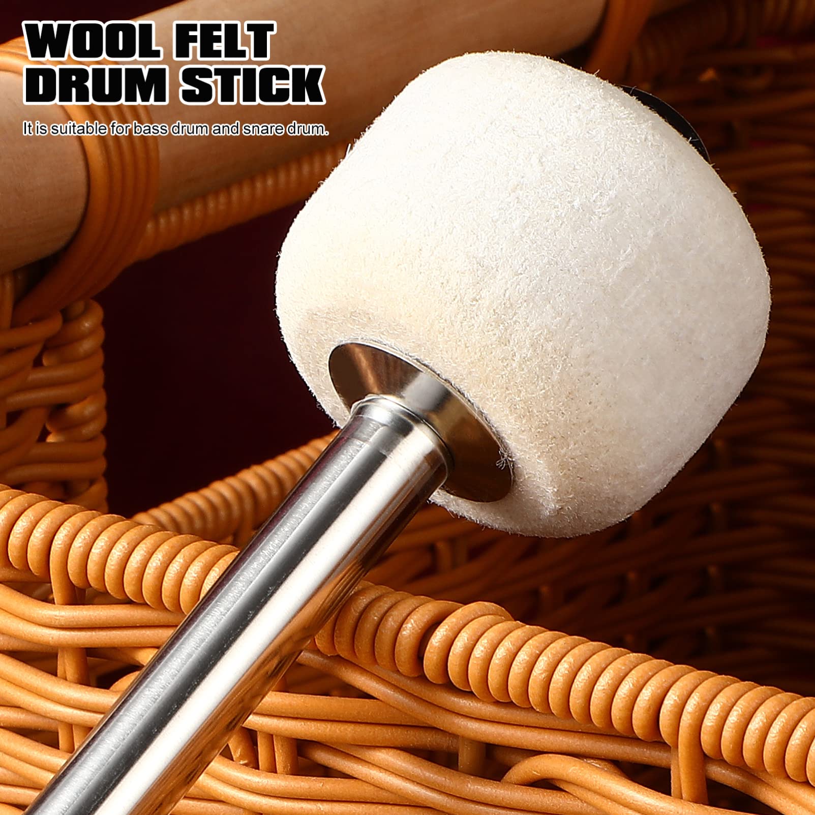 Magiclulu 1 Pcs Durable Bass Drum Mallet Stick With Wool Felt Head Drumstick Classic Felt For Music Lover