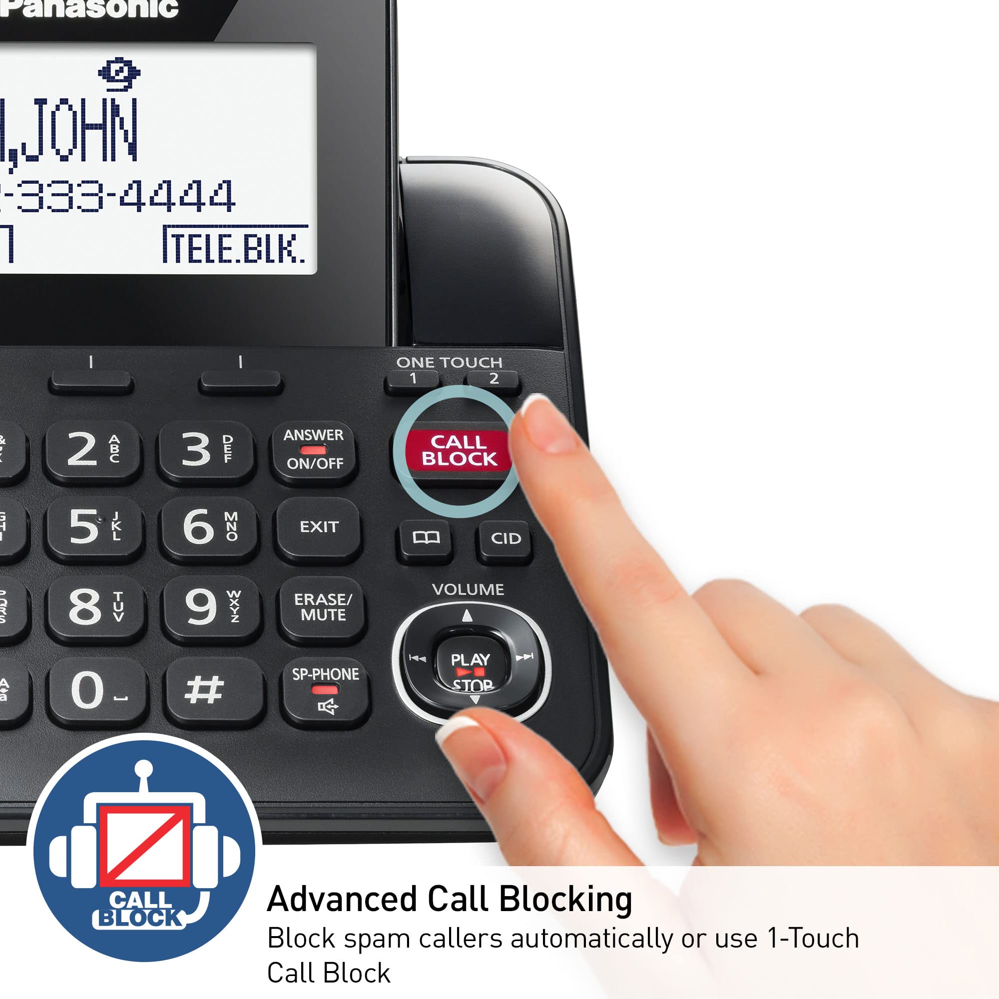 Panasonic Expandable Corded Phone System, Bluetooth Pairing For Wireless Headphones And Hearing Aids, Smart Call Block, Kx-Tgf89