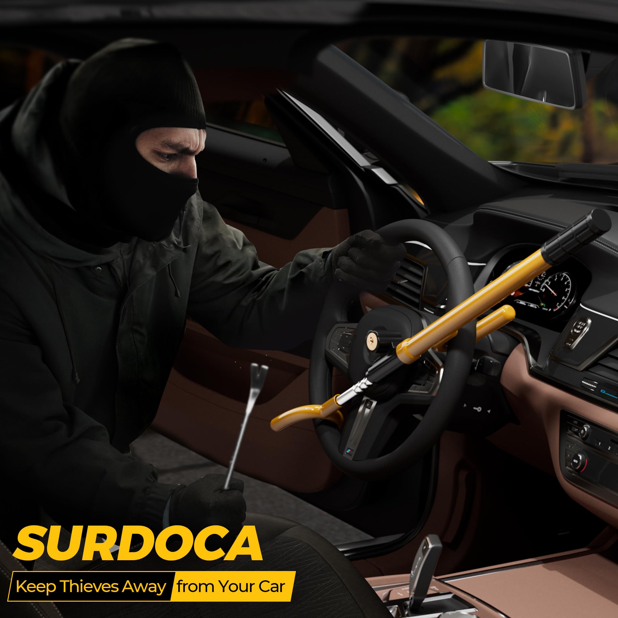 Surdoca Upgraded Car Steering Wheel Lock Anti-Theft Device, Steering Wheel Locks For Car Suv Van, Easy Installation, Rubber Prot