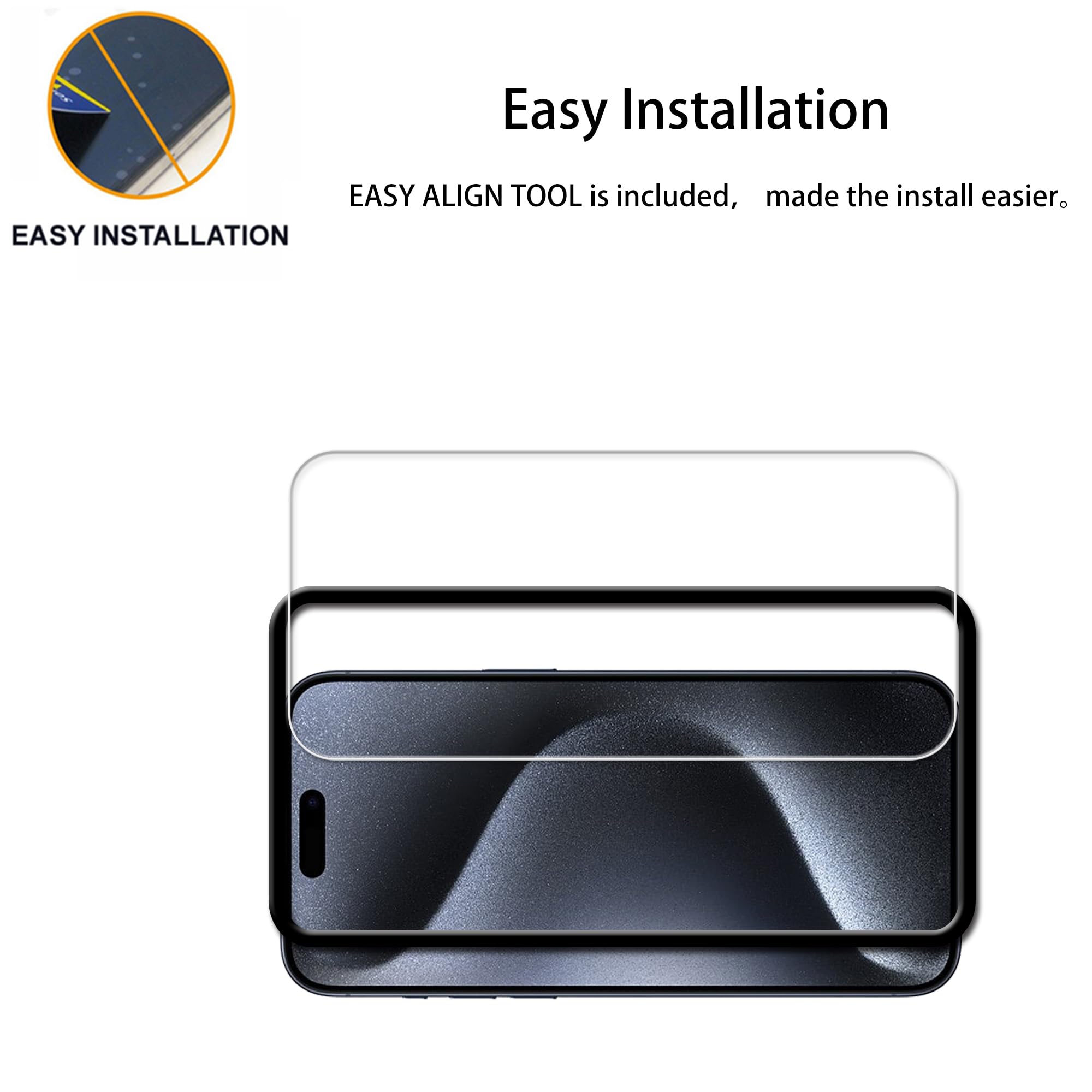 Hkkais Easy Alignment Frame Designed For Iphone15 Pro Tempered Glass Screen Protector Film 3 Pack