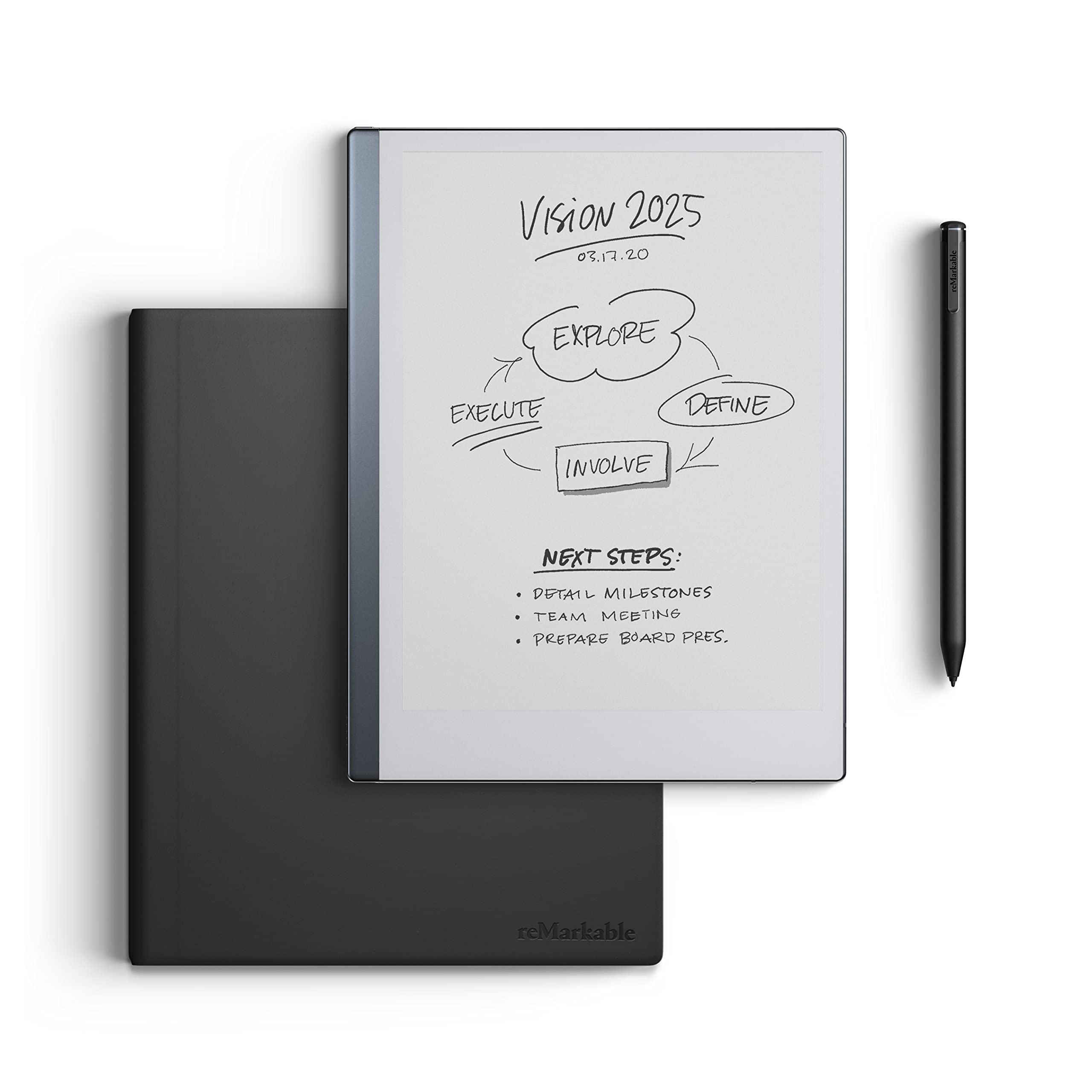 reMarkable Essentials Bundle - Leather Folio | reMarkable 2 Paper Tablet | Black and White 10.3 Writing Tablet, Marker Plus Pe
