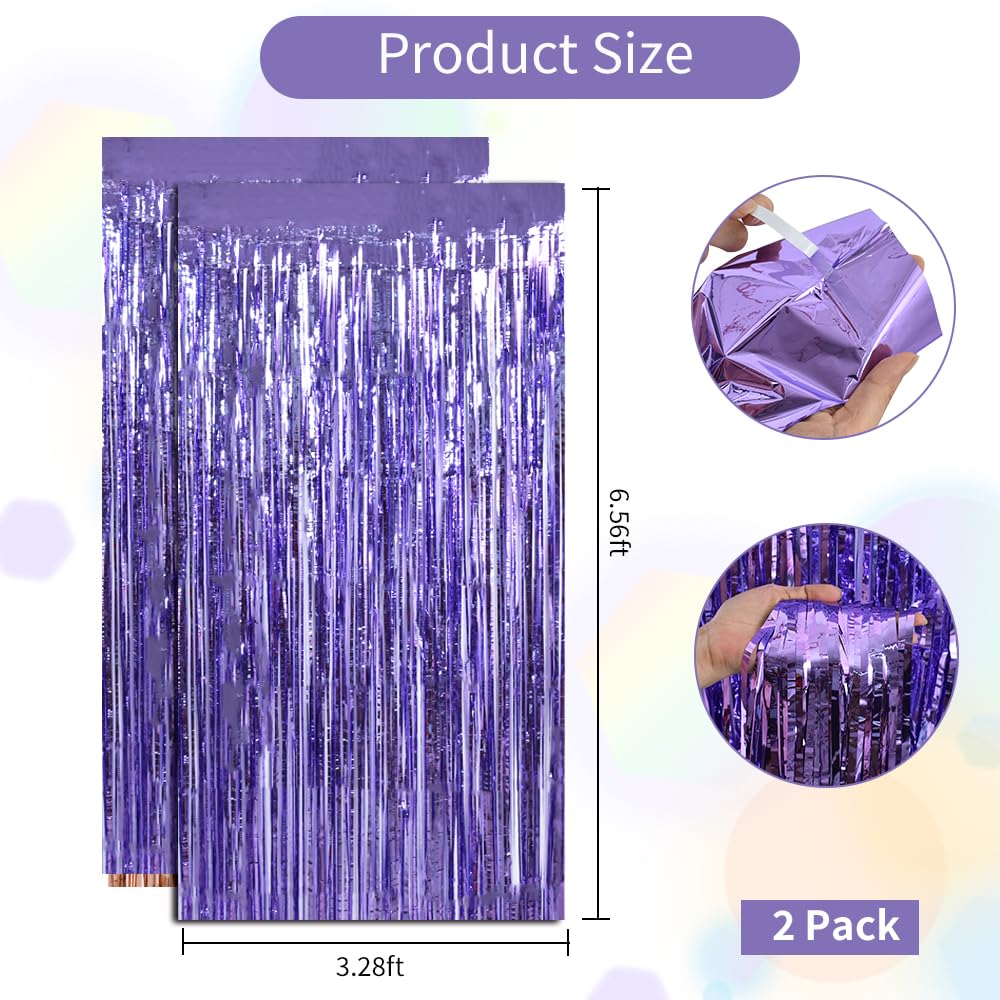 Beishida 2 Pcs Light Purple Lavender Door Streamers Tinsel Curtain Party Streamers Backdrop Fringe Foil Wall Background For Birt