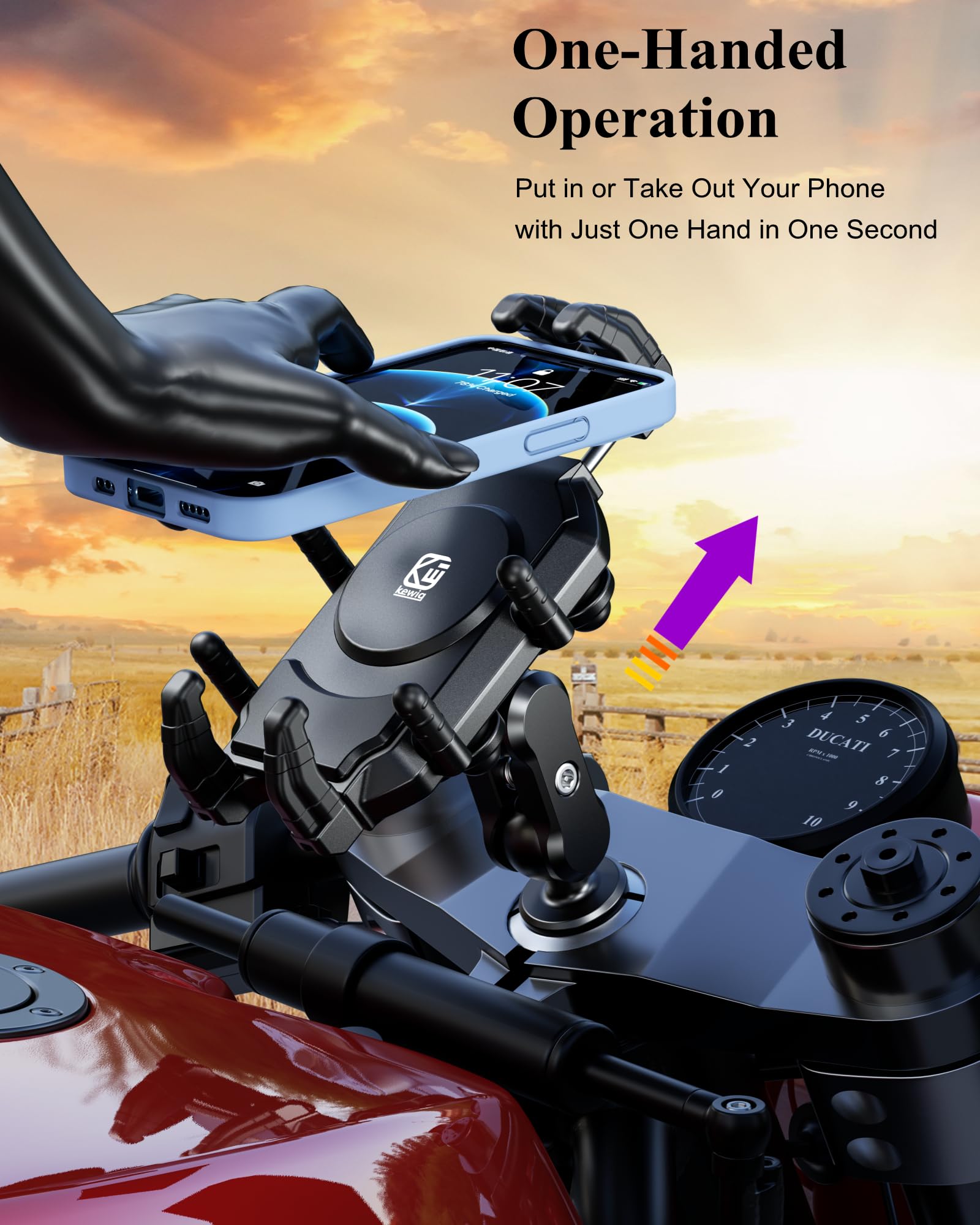 Brcovan Motorcycle Fork Stem Phone Mount With Vibration Dampener & High Speed Secure Lock, Anti Theft Motorcycle Phone Holder Ce