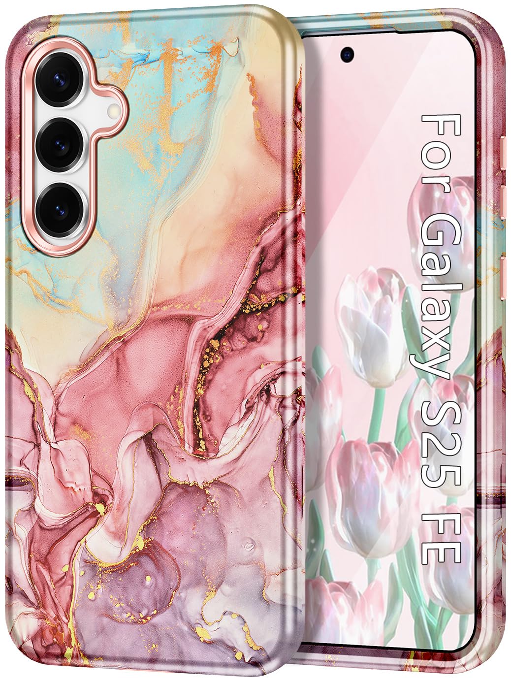 Avocase Compatible with Samsung Galaxy S25 FE Case, Marble Pattern 3 in 1 Heavy Duty Shockproof Full Body Hard PC+Soft Silicone 