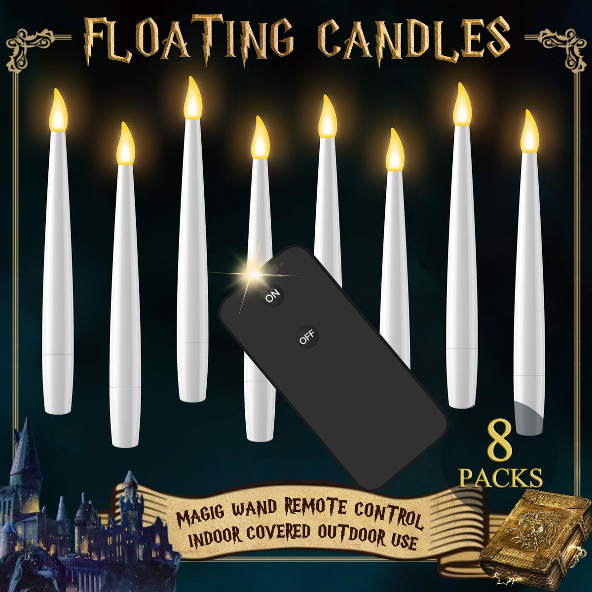 Floating Candles With Remote 8Pcs   Halloween Decorations Magic Hanging Candles Flickering Warm Light Led Flameless Candles With