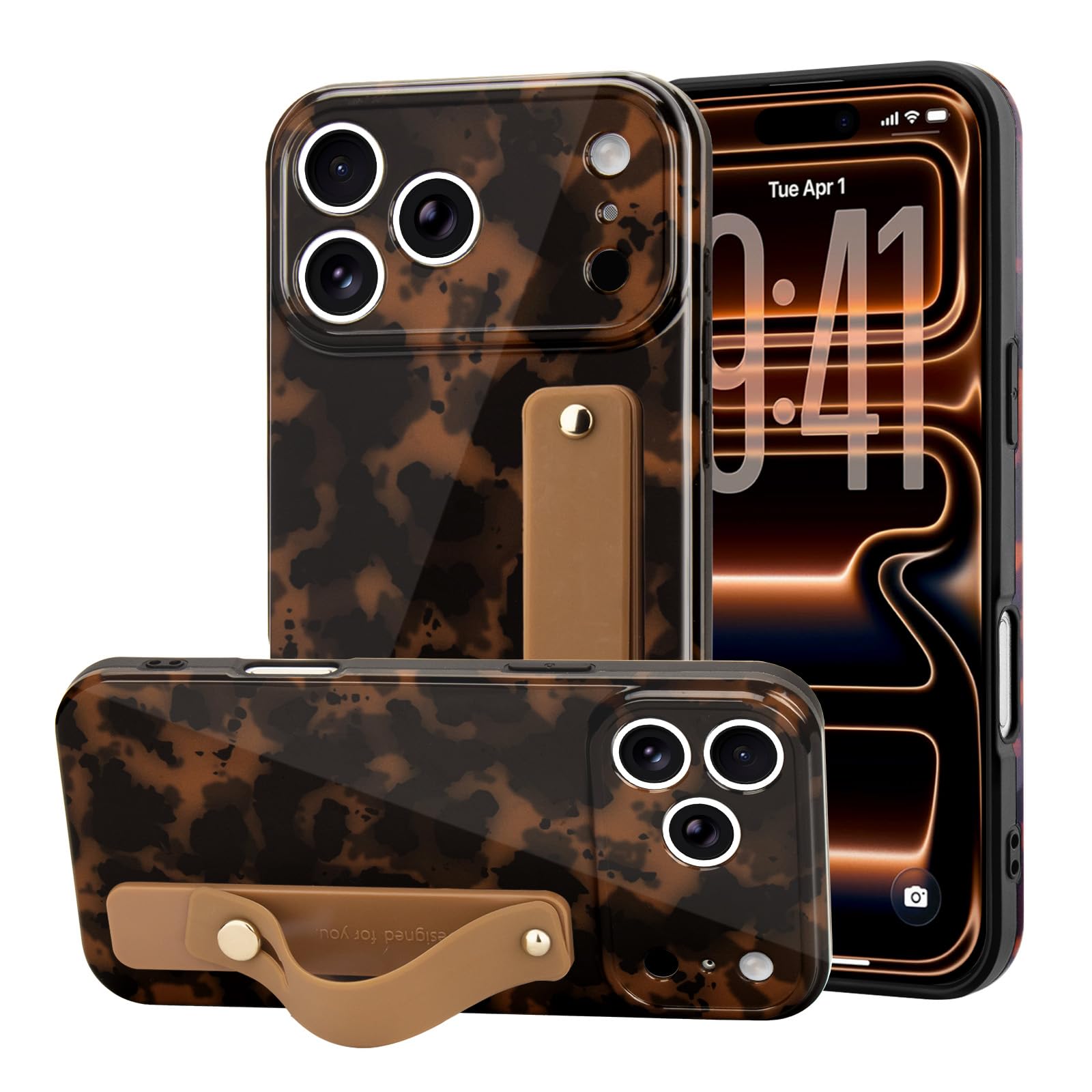 LAPOPNUT for iPhone 17 Pro Max Case with Wrist Strap, Cheetah Leopard Tortoise Shell Print Shockproof Soft TPU Protective Cover 