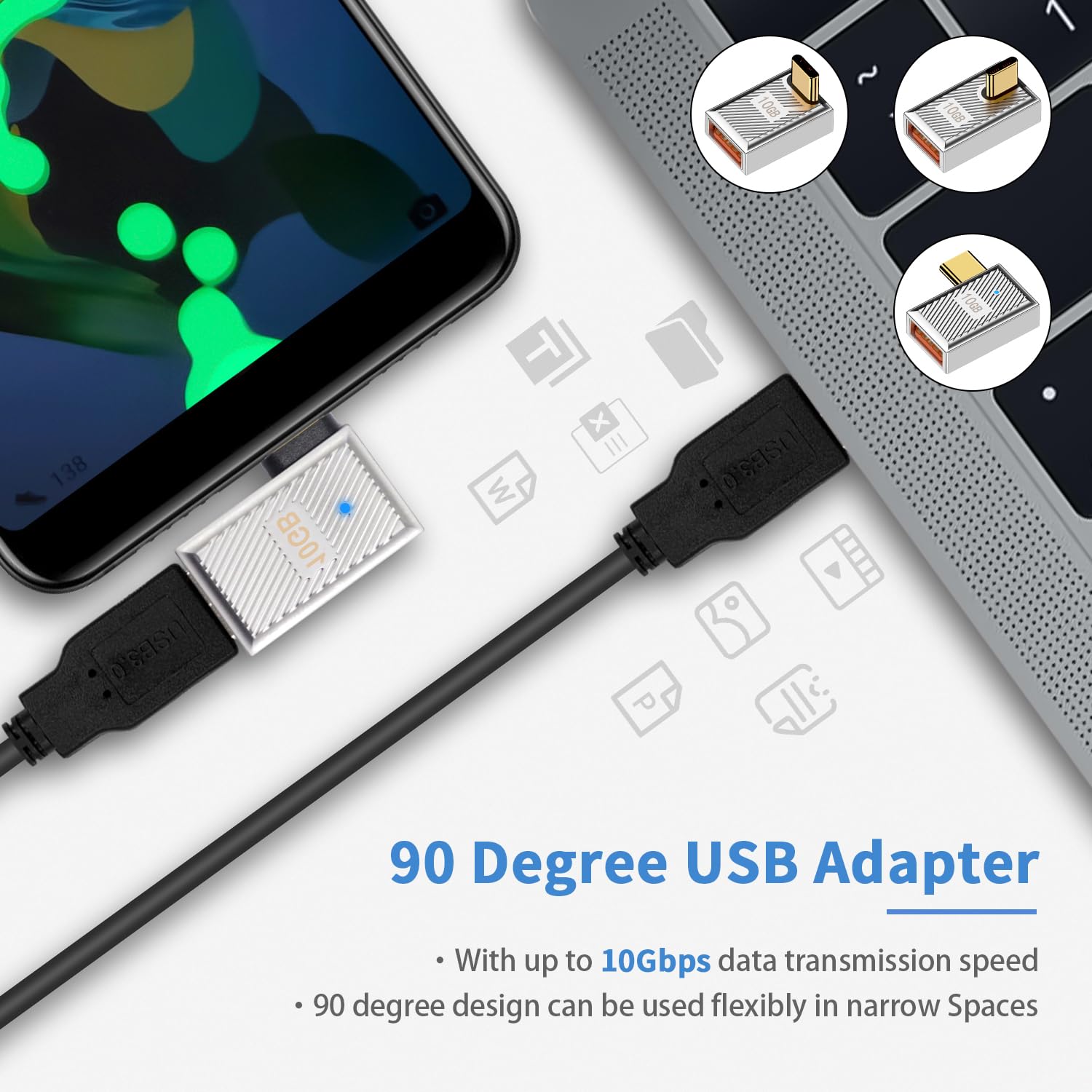 Poyiccot 90 Degree Usb C To Usb A Adapter 10Gbps, Usb C Male To Usb A Female Adapter 120W, Right Angle Usb C To Usb Adapter Zinc Alloy Type C Converter For Mac Book,Ipad,Samsung Galaxy, 3Pack