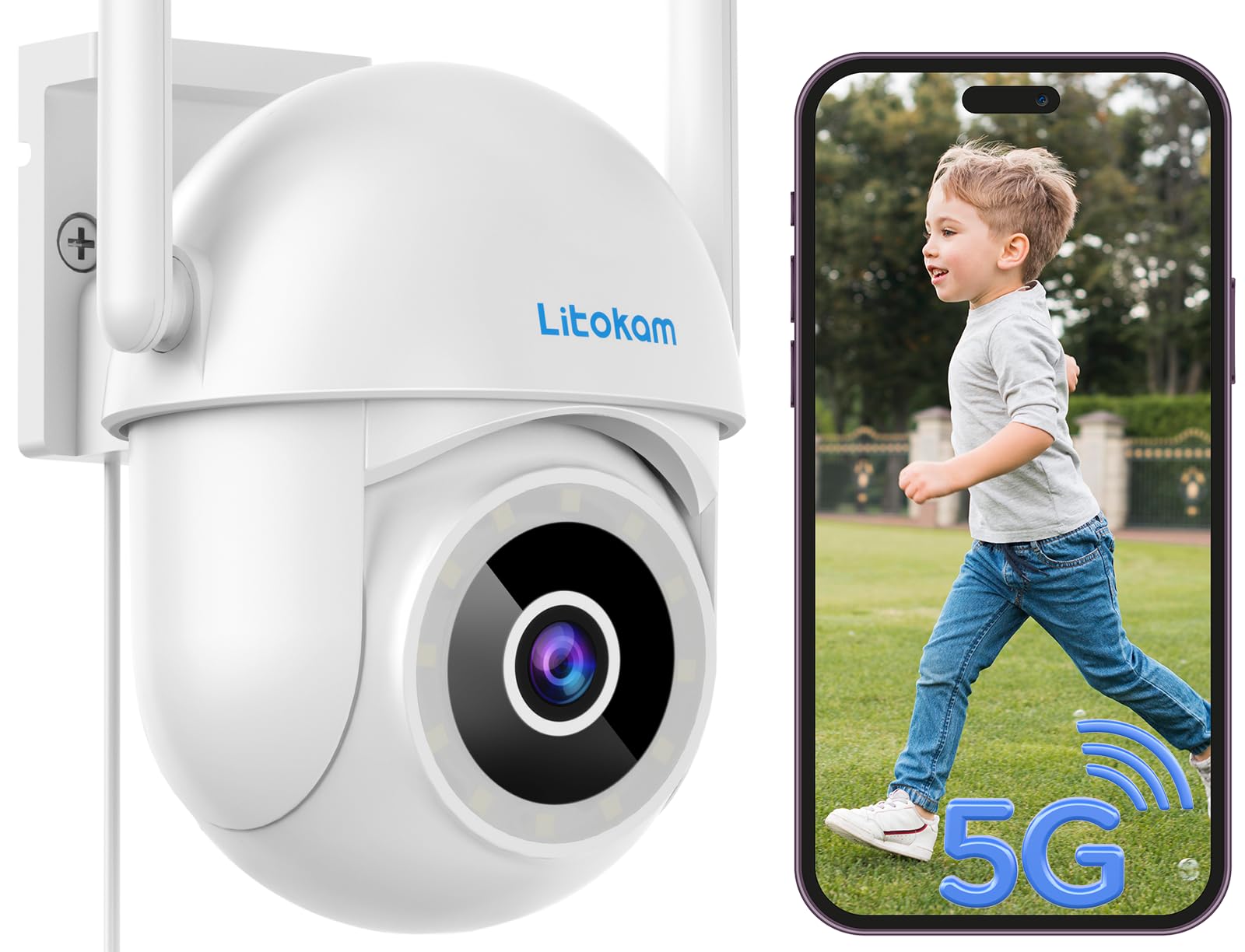 Litokam 5Mp Security Camera Outdoor, 5G/2.4G Wifi Home Security Camera Outside With Color Night Vision, 360 Ptz Wireless Camera 