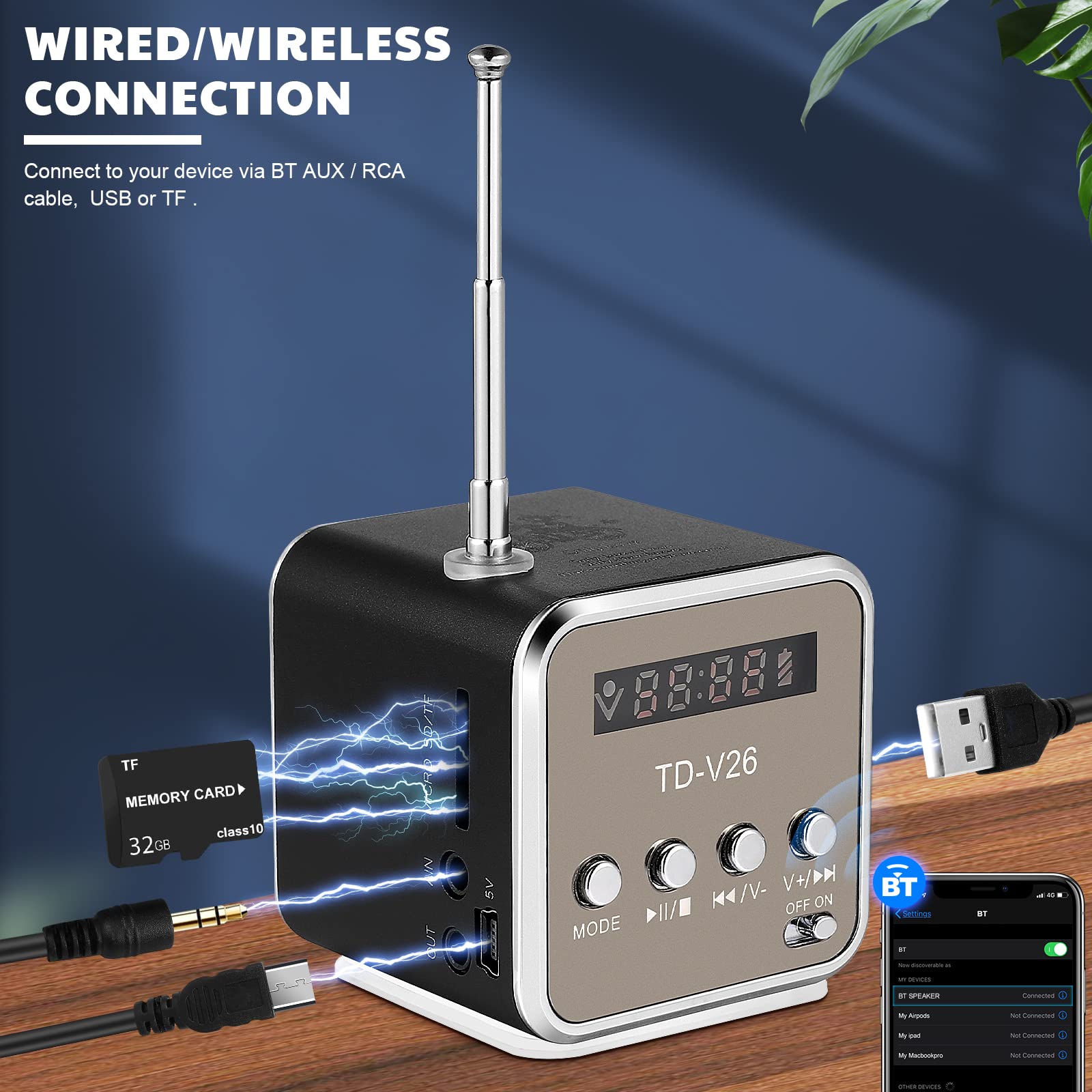 Hemobllo Mini Speaker Digital Portable Music Mp3/4 Player Micro Sd/Tf Usb Disk Speaker Fm Radio Mini Digital Display Screen Spea